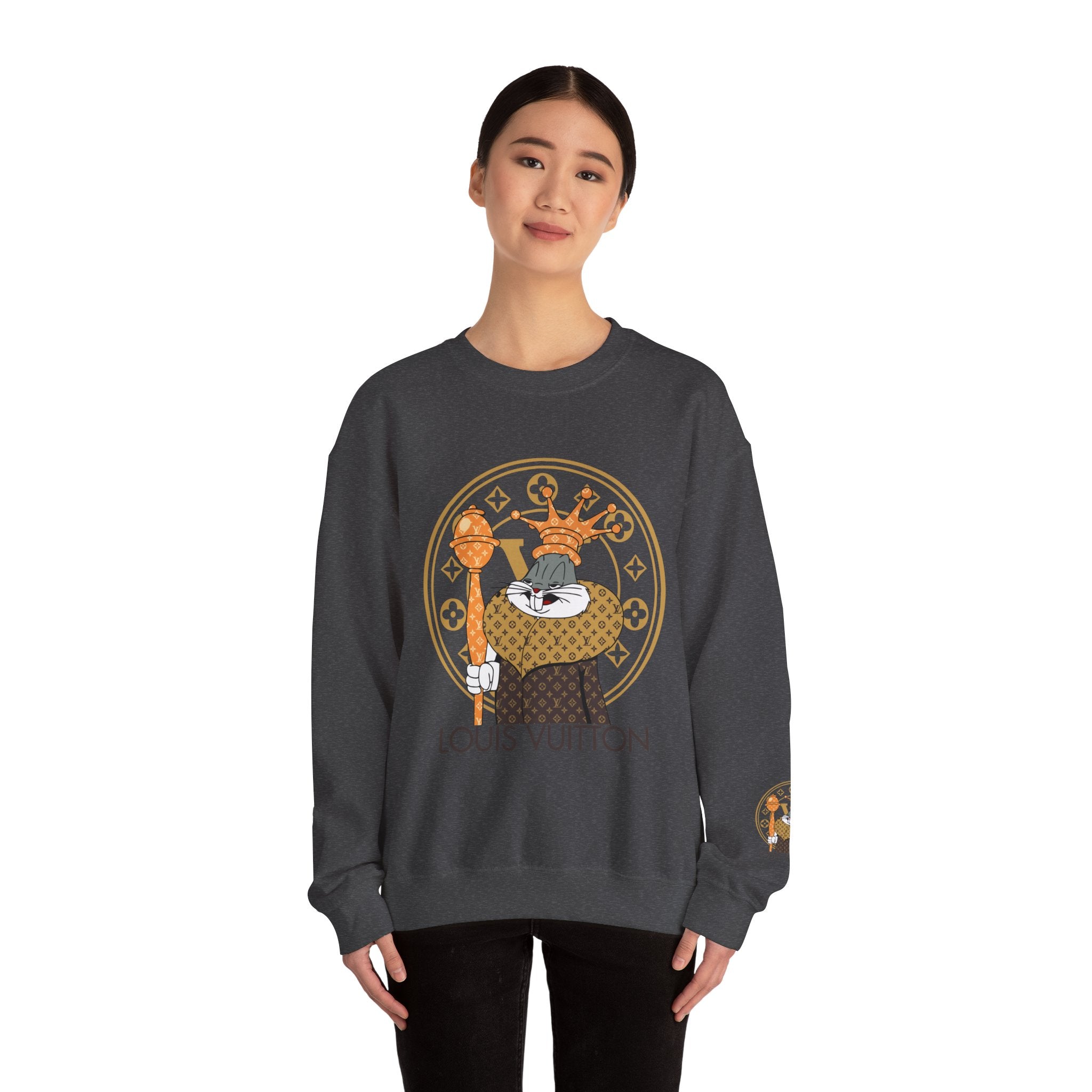 Luxury Logo Crewneck Sweatshirt — King Cat Graphic "Louis Vuitton"
