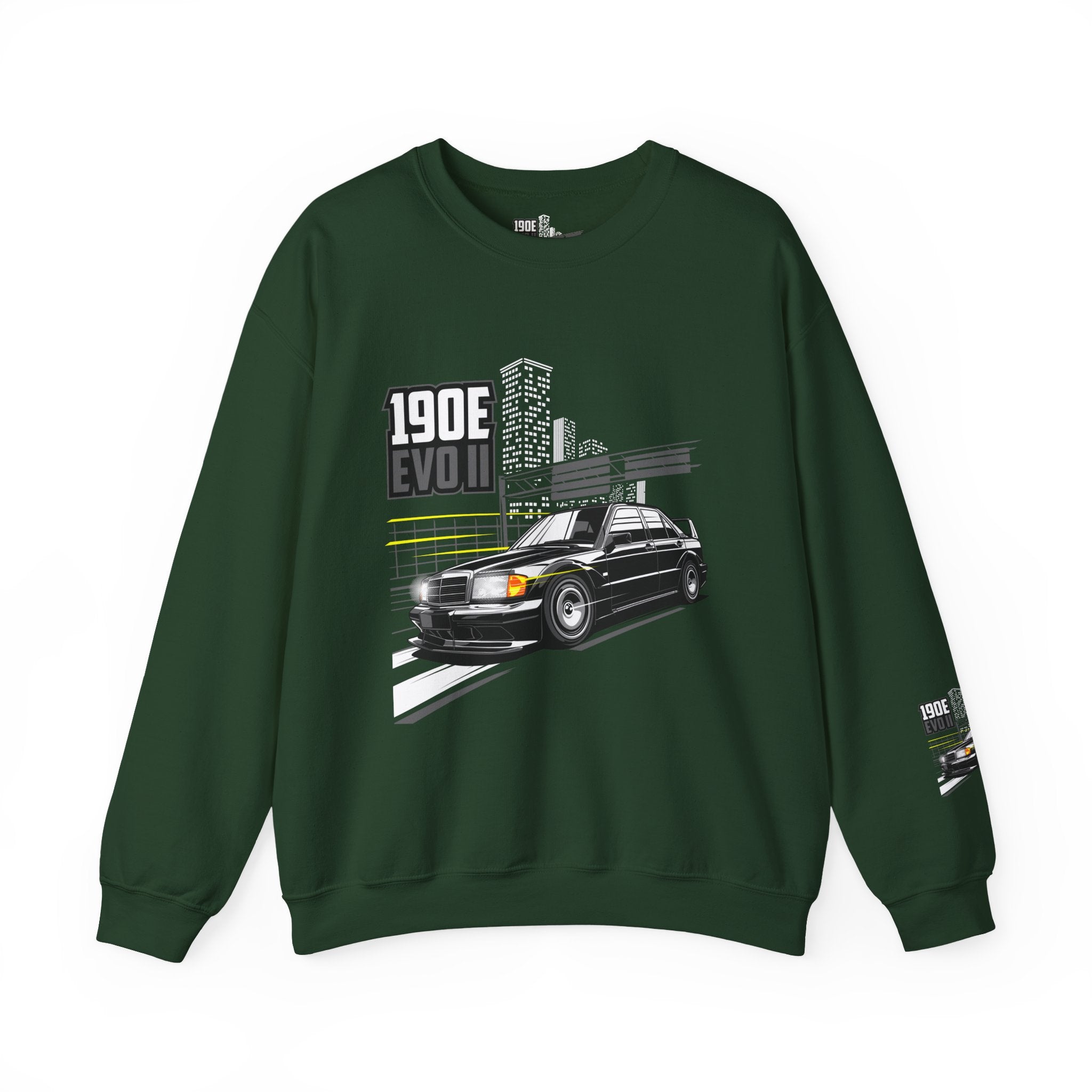 190E Evo II Crewneck Sweatshirt — Classic Mercedes 190E Car Graphic