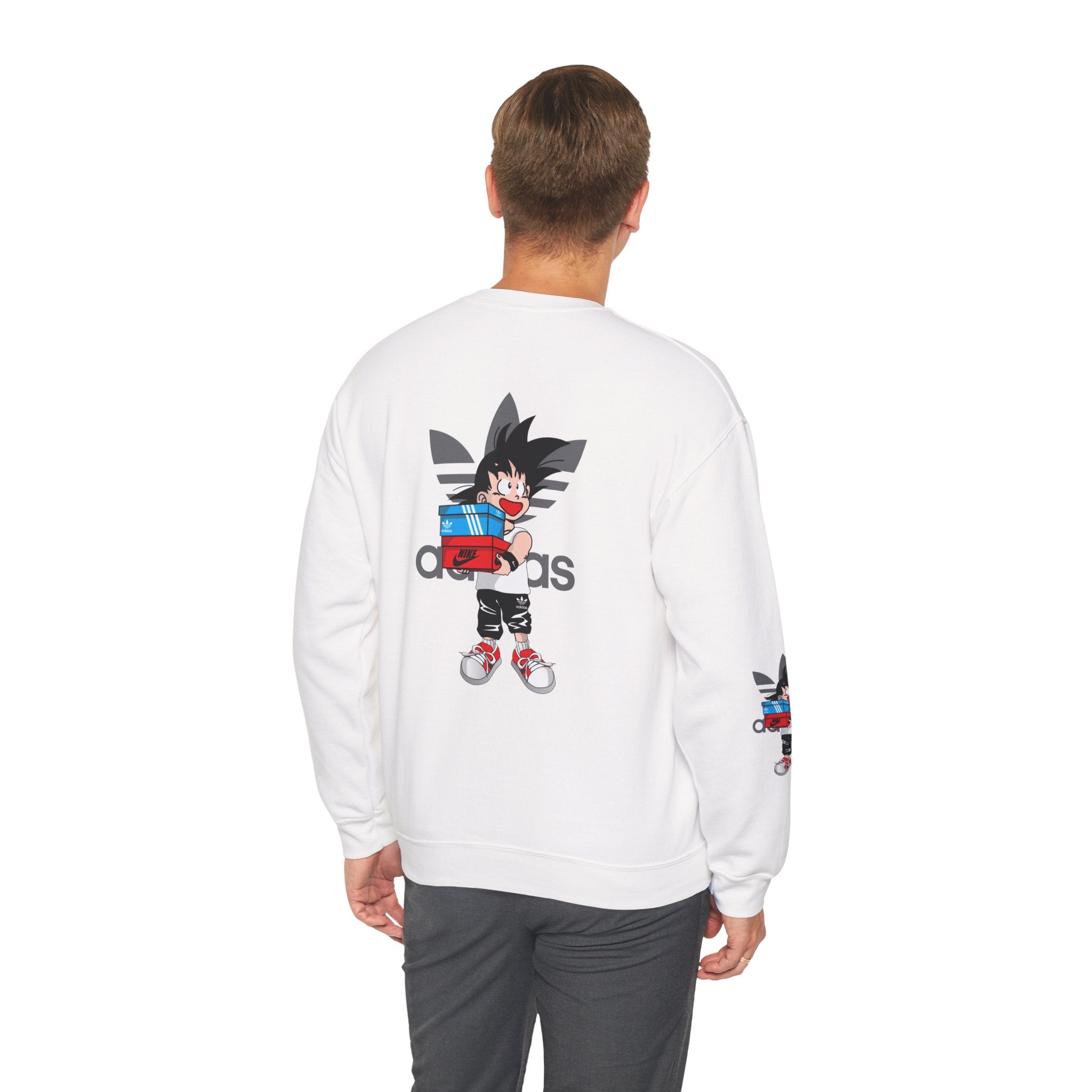 Anime Kid Graphic Sweatshirt — Cute Goku Shopping Adidas-Style Crewneck