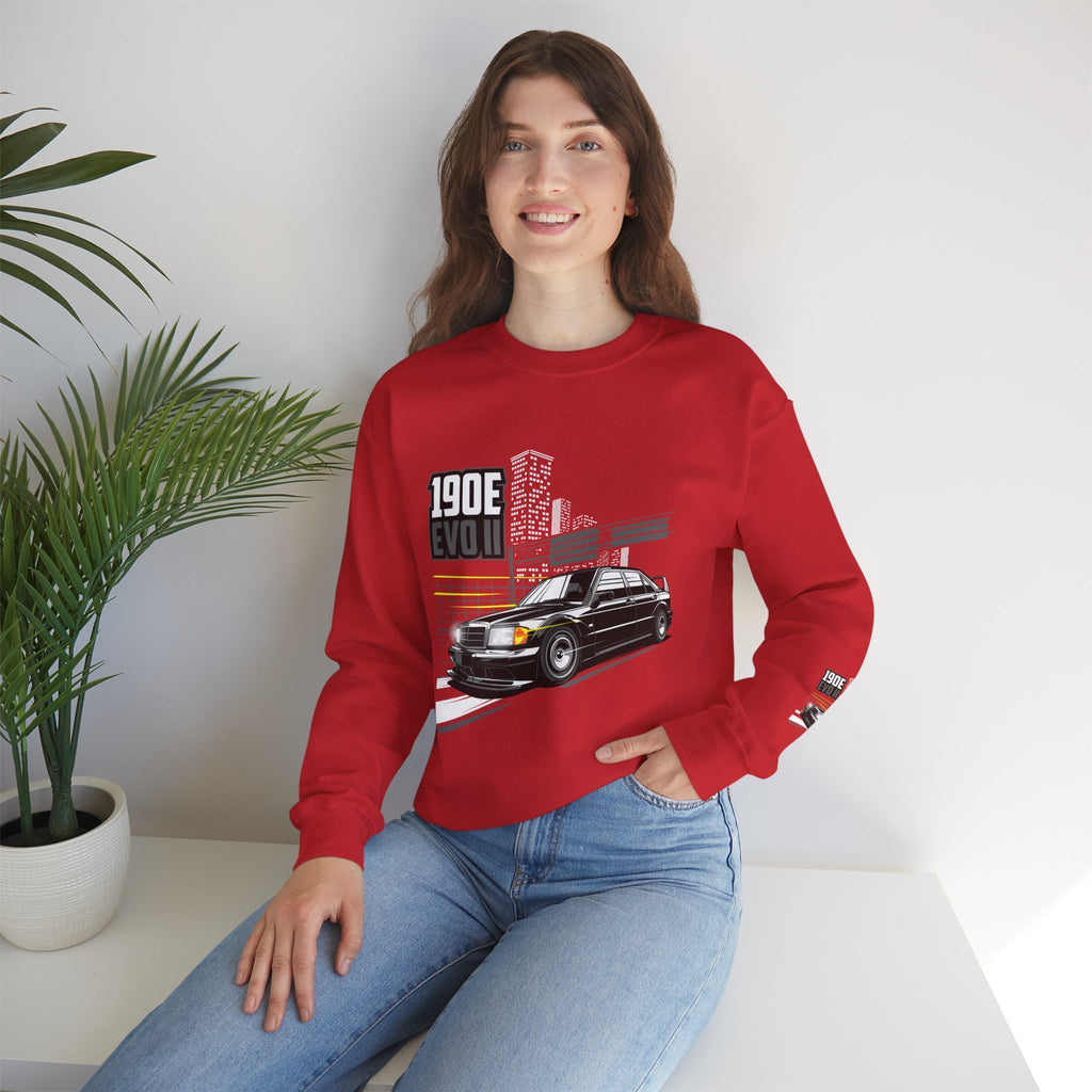 190E Evo II Crewneck Sweatshirt — Classic Mercedes 190E Car Graphic
