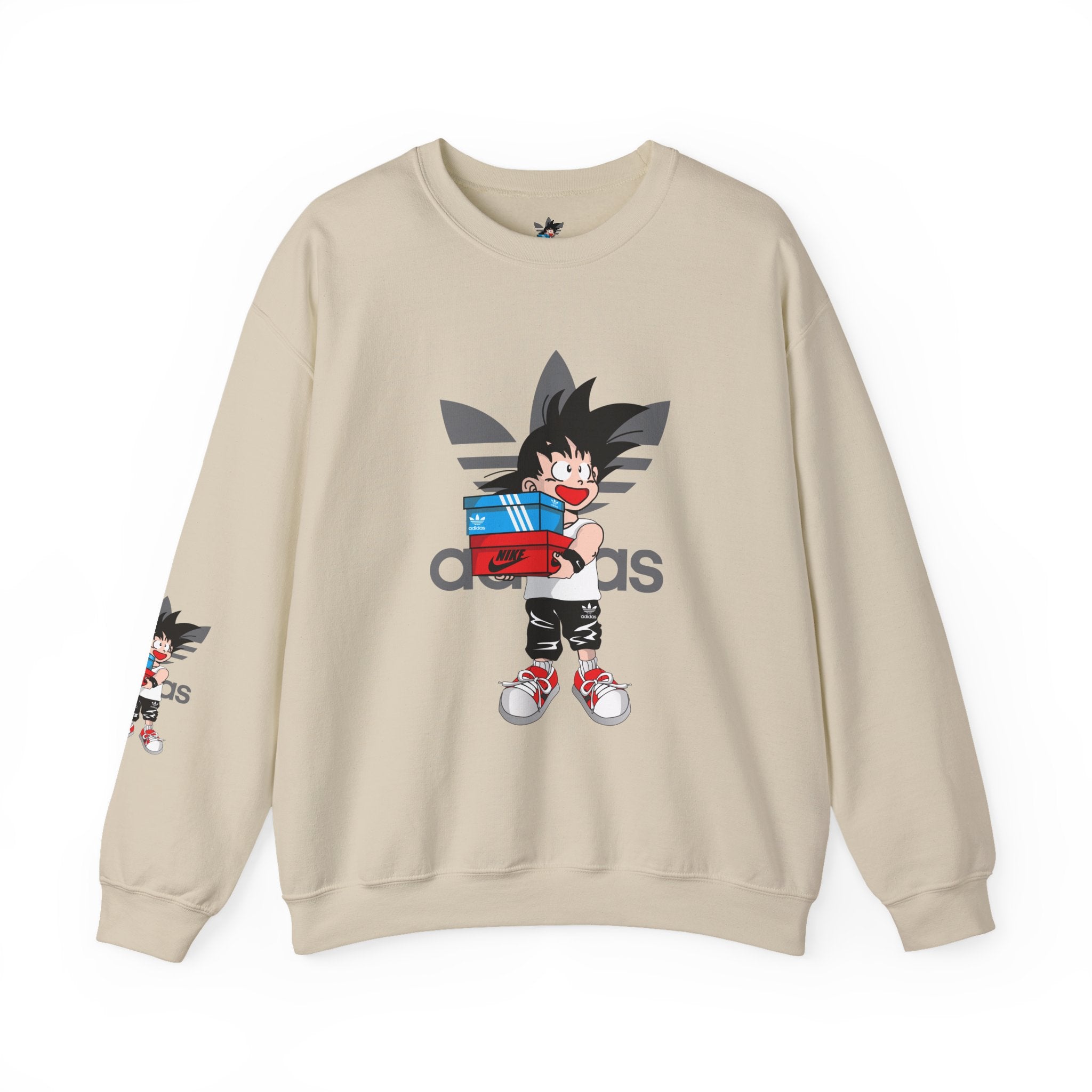 Anime Kid Graphic Sweatshirt — Cute Goku Shopping Adidas-Style Crewneck
