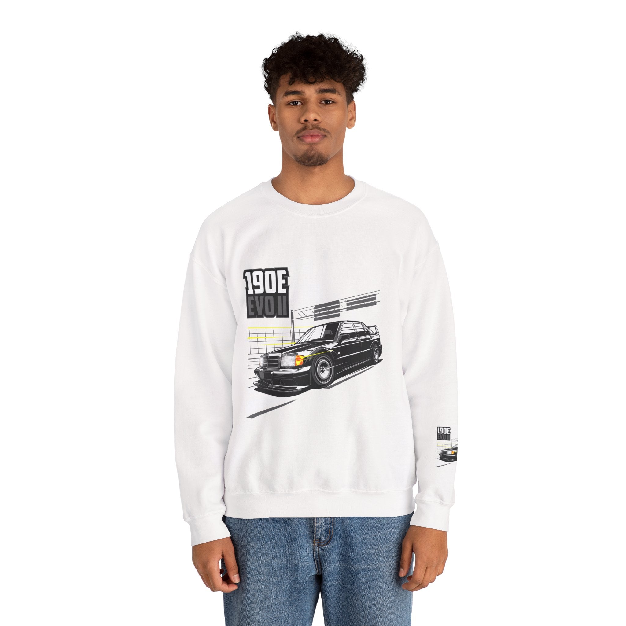 190E Evo II Crewneck Sweatshirt — Classic Mercedes 190E Car Graphic