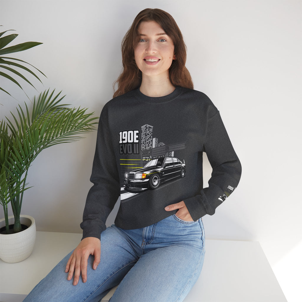 190E Evo II Crewneck Sweatshirt — Classic Mercedes 190E Car Graphic