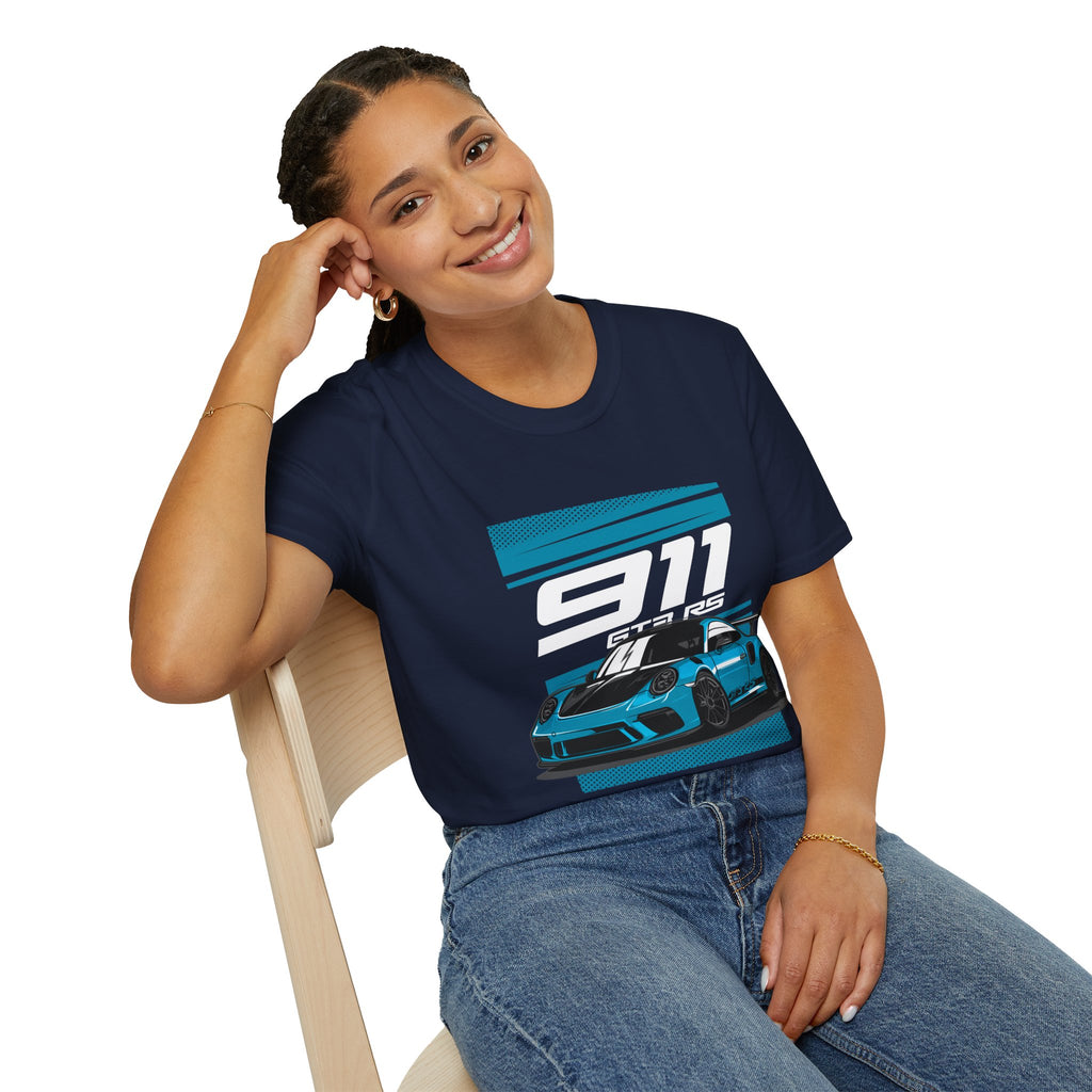 Porsche 911 GT3 RS Racing T-Shirt — Blue Track Car Graphic Tee