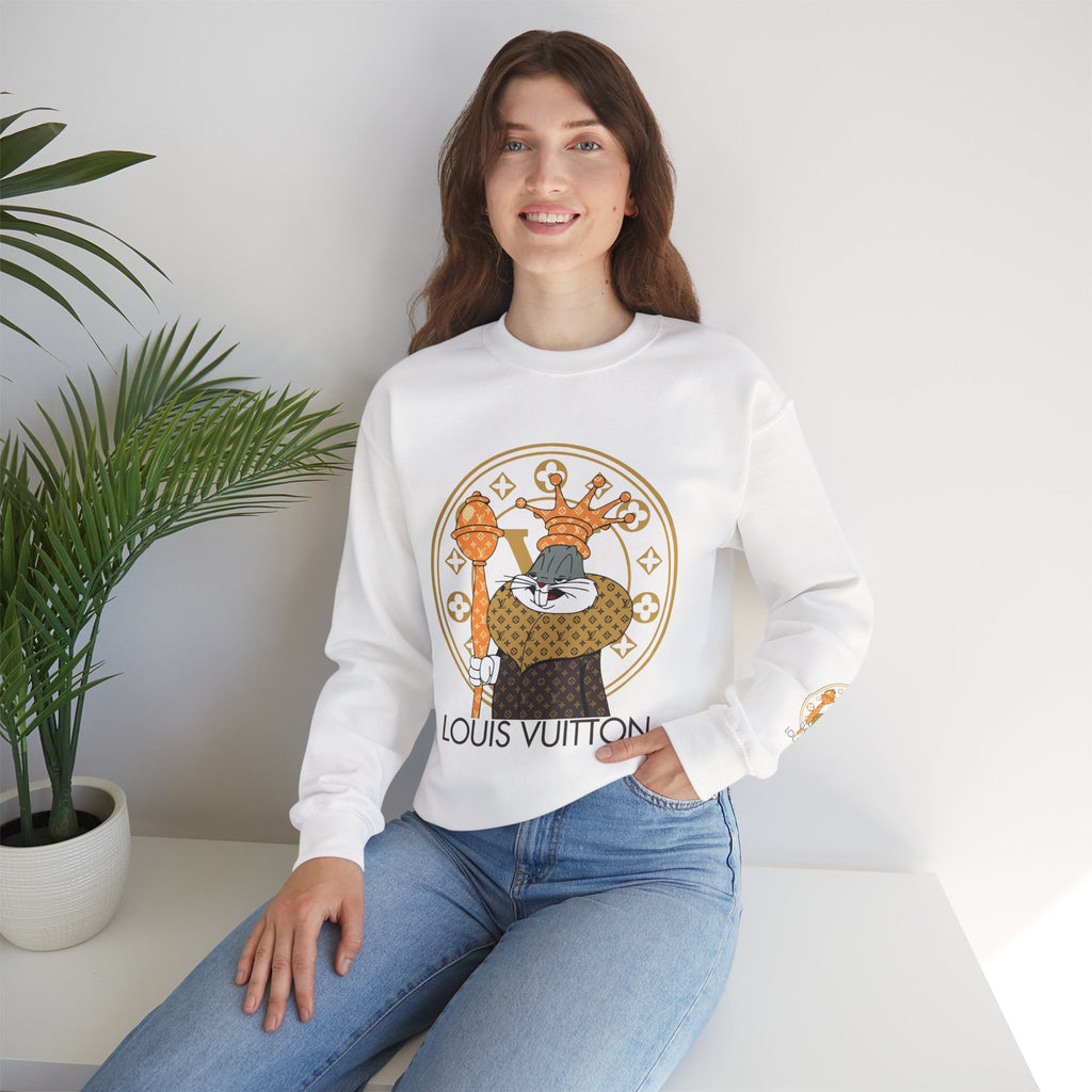 Luxury Logo Crewneck Sweatshirt — King Cat Graphic "Louis Vuitton"