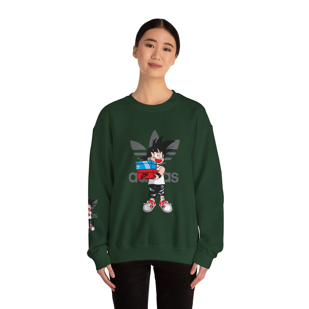 Anime Kid Graphic Sweatshirt — Cute Goku Shopping Adidas-Style Crewneck
