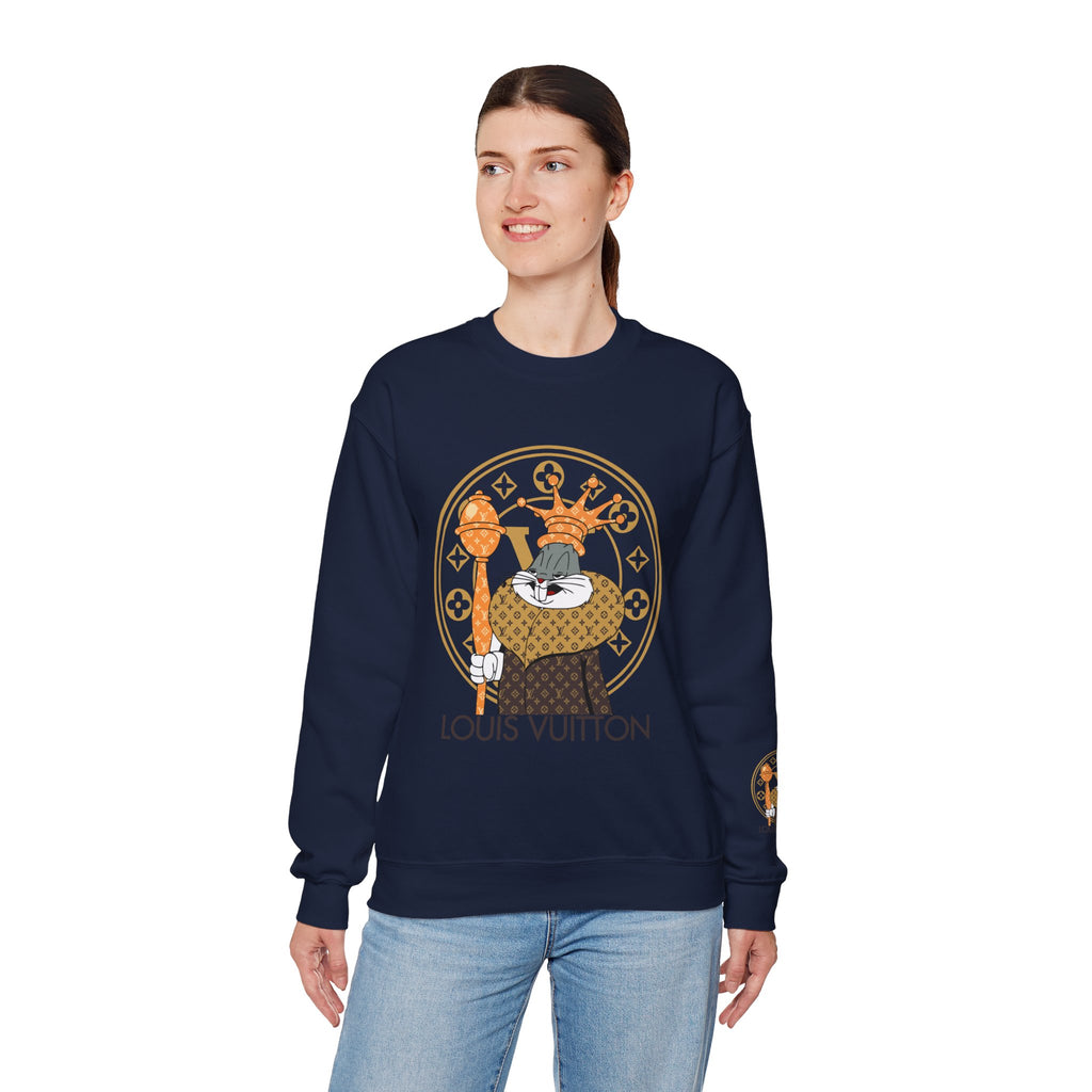 Luxury Logo Crewneck Sweatshirt — King Cat Graphic "Louis Vuitton"