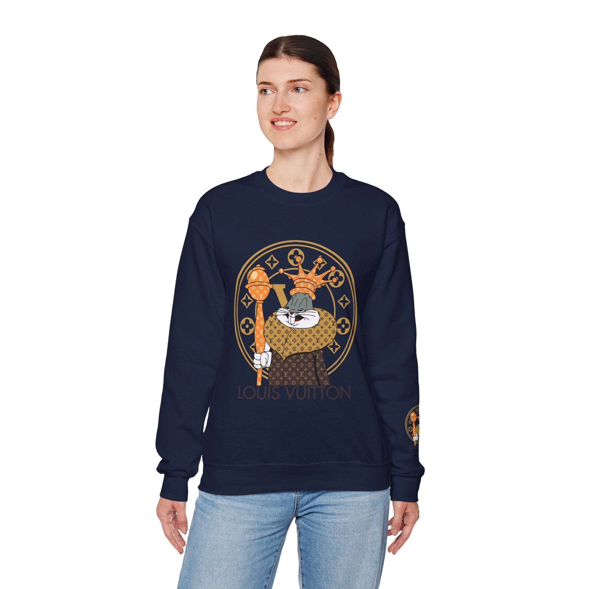 Luxury Logo Crewneck Sweatshirt — King Cat Graphic "Louis Vuitton"