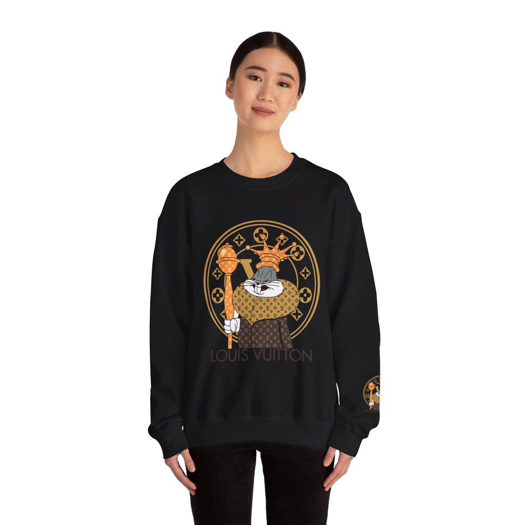 Luxury Logo Crewneck Sweatshirt — King Cat Graphic "Louis Vuitton"