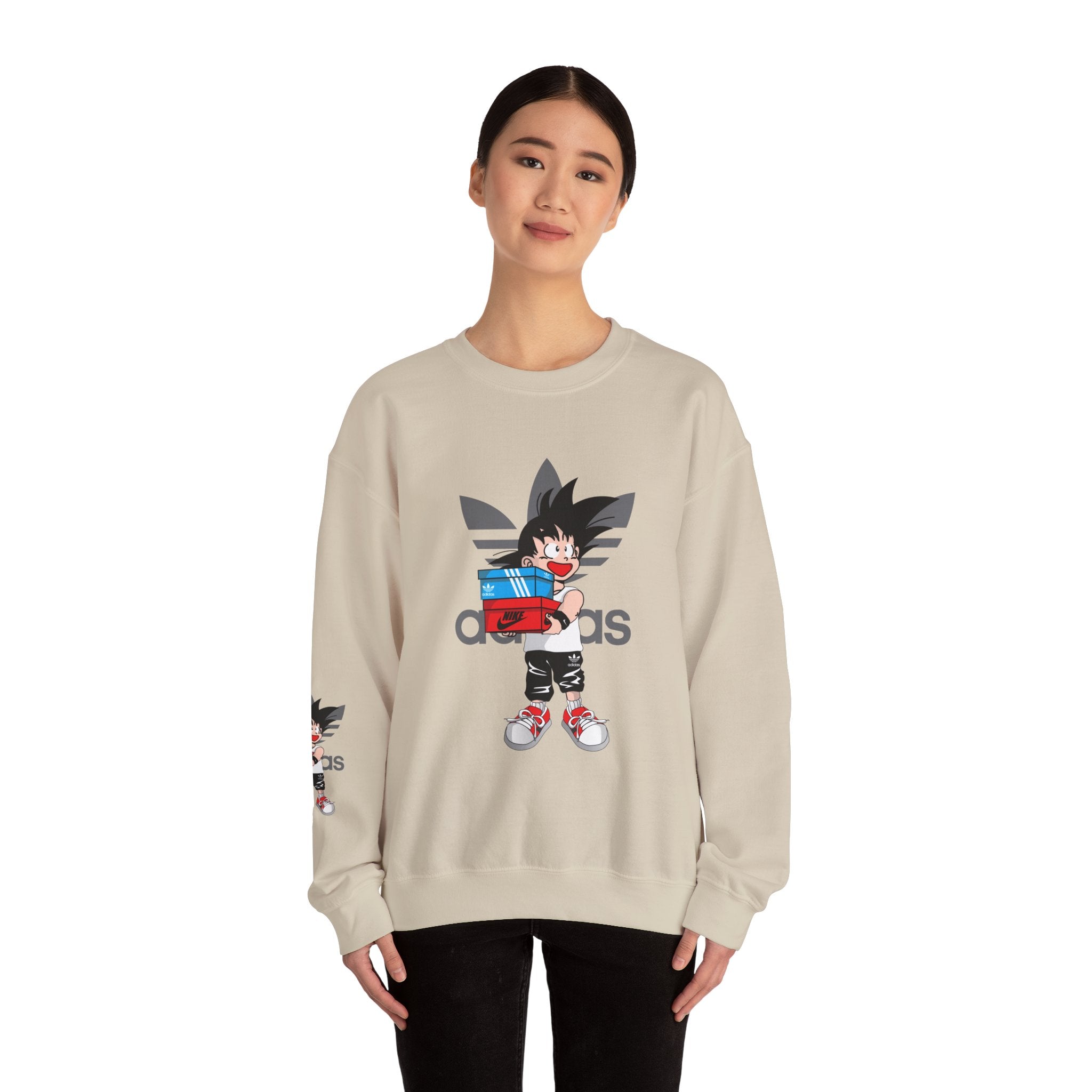 Anime Kid Graphic Sweatshirt — Cute Goku Shopping Adidas-Style Crewneck
