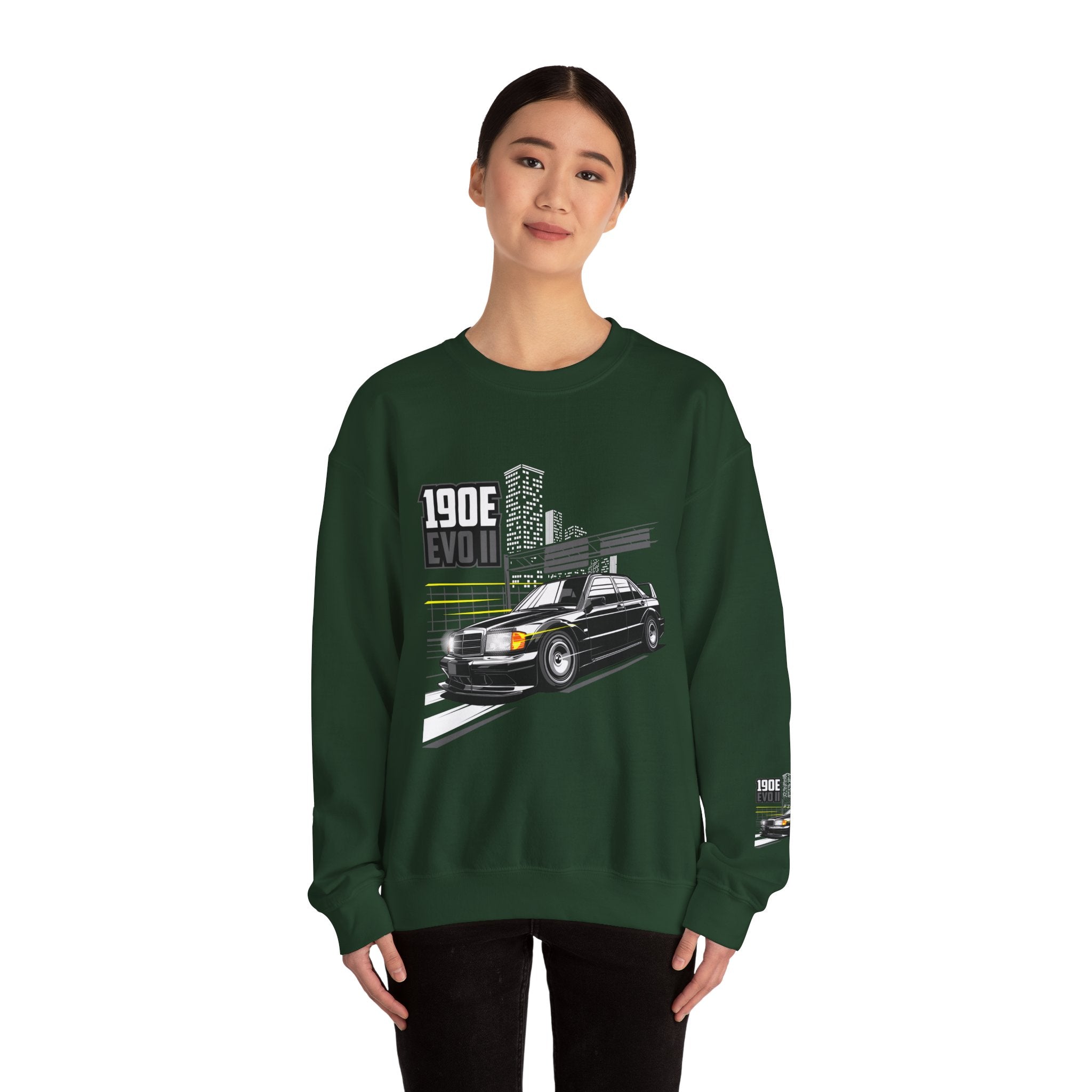 190E Evo II Crewneck Sweatshirt — Classic Mercedes 190E Car Graphic