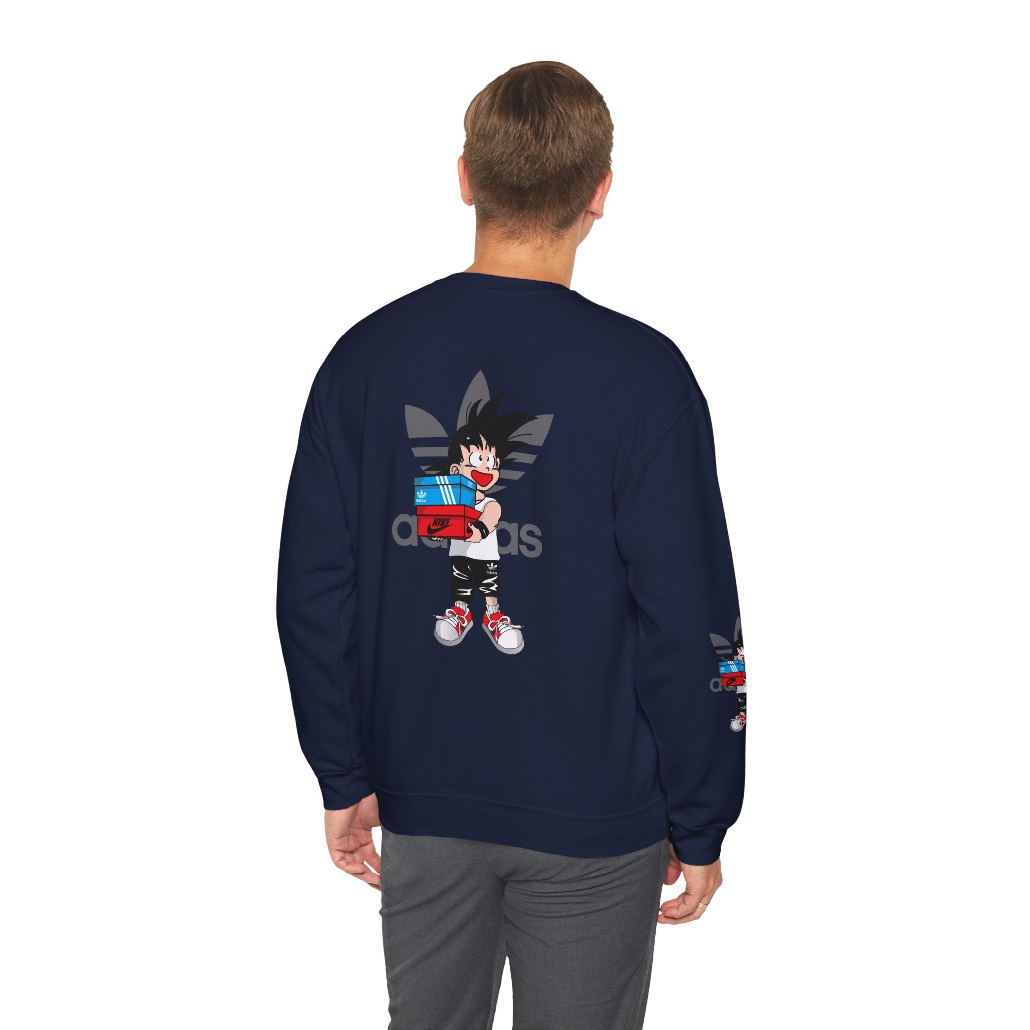 Anime Kid Graphic Sweatshirt — Cute Goku Shopping Adidas-Style Crewneck