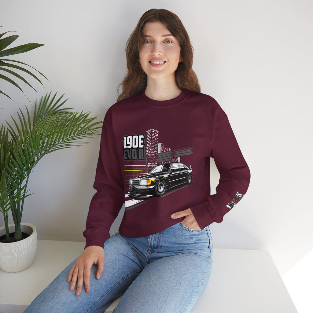 190E Evo II Crewneck Sweatshirt — Classic Mercedes 190E Car Graphic