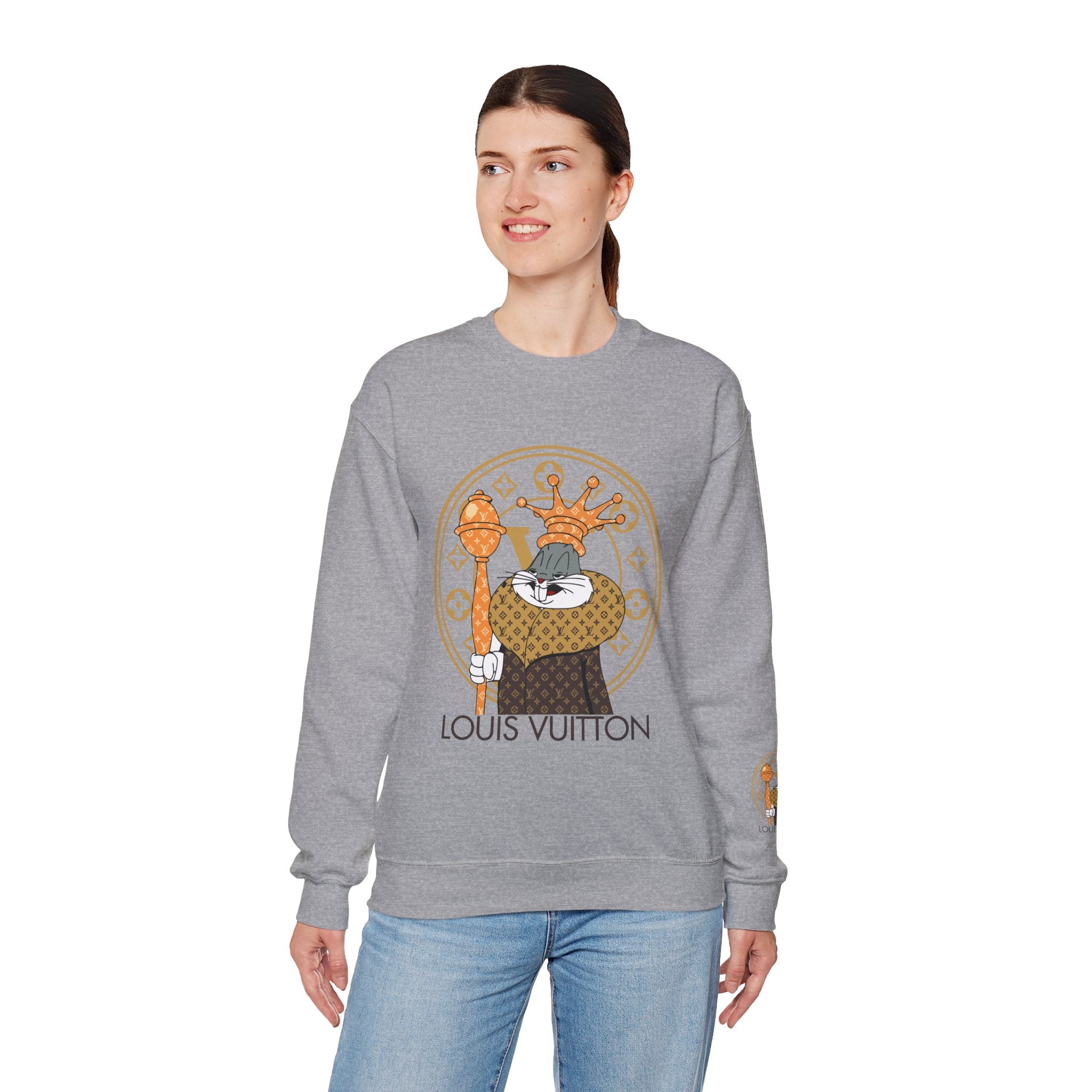 Luxury Logo Crewneck Sweatshirt — King Cat Graphic "Louis Vuitton"