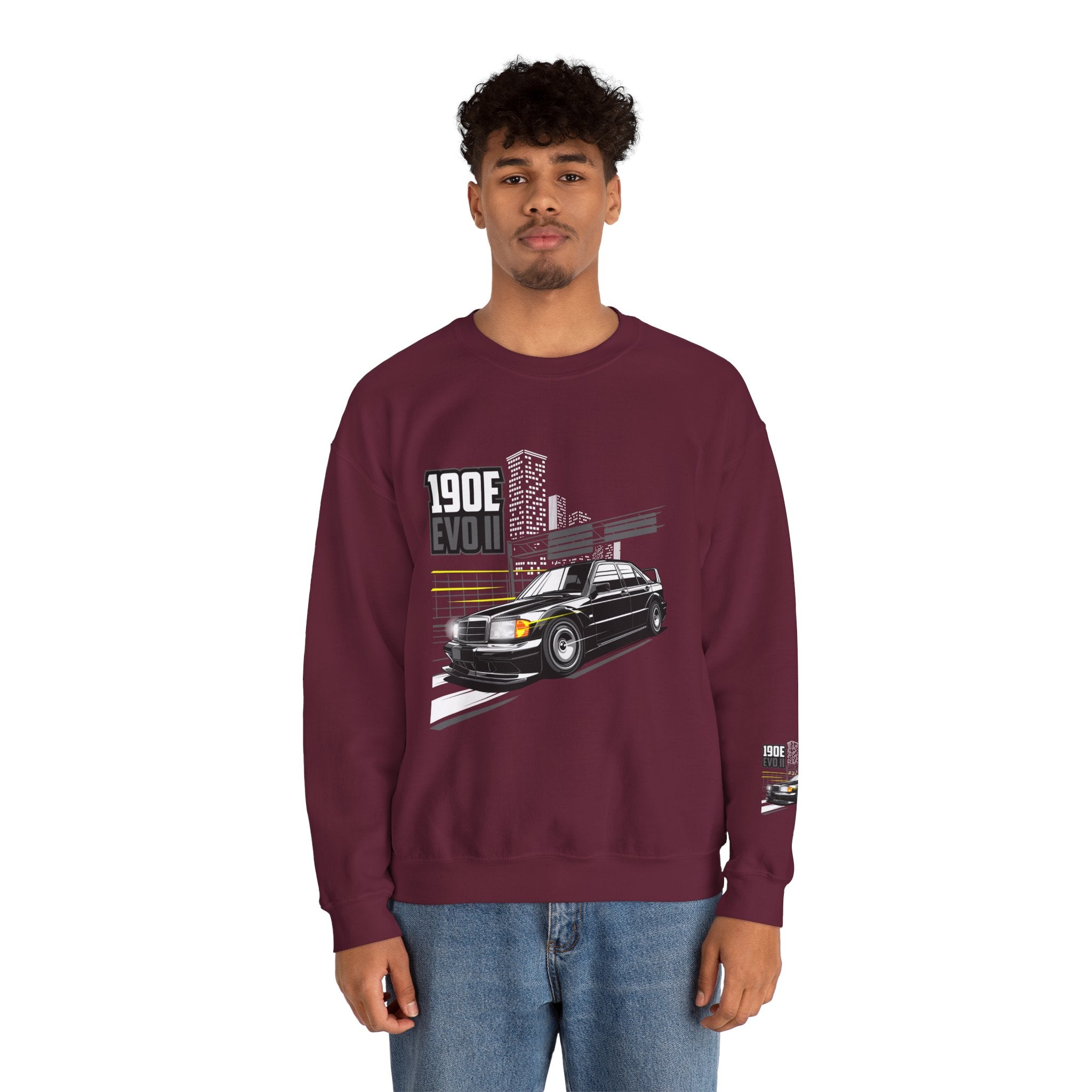 190E Evo II Crewneck Sweatshirt — Classic Mercedes 190E Car Graphic