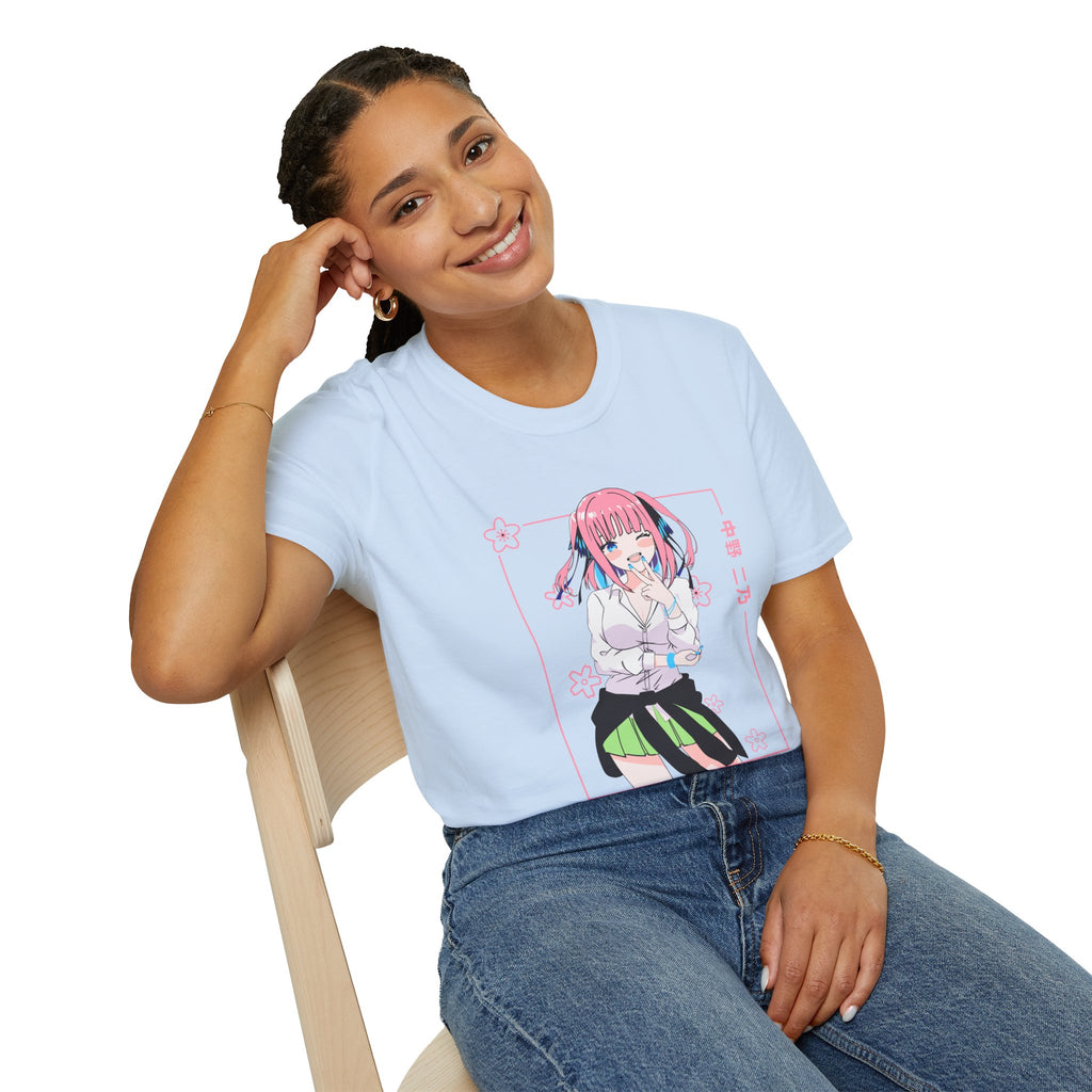 Anime Character T-Shirt — Cute Pink-Haired Schoolgirl Design ("Miku Nakano")
