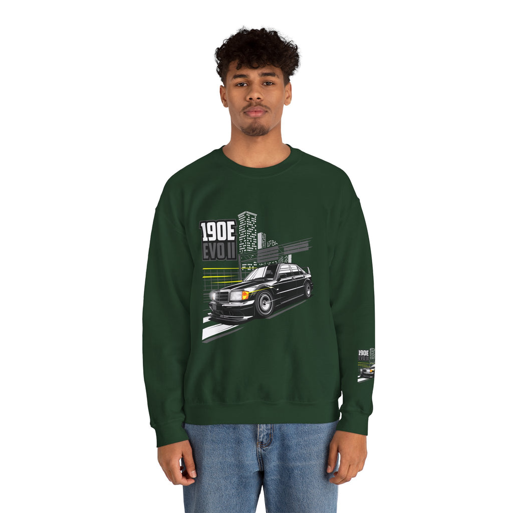 190E Evo II Crewneck Sweatshirt — Classic Mercedes 190E Car Graphic