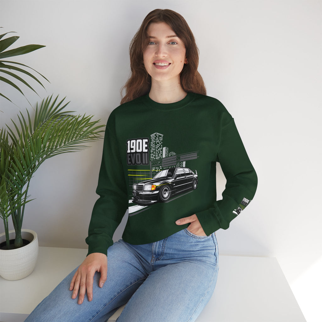 190E Evo II Crewneck Sweatshirt — Classic Mercedes 190E Car Graphic