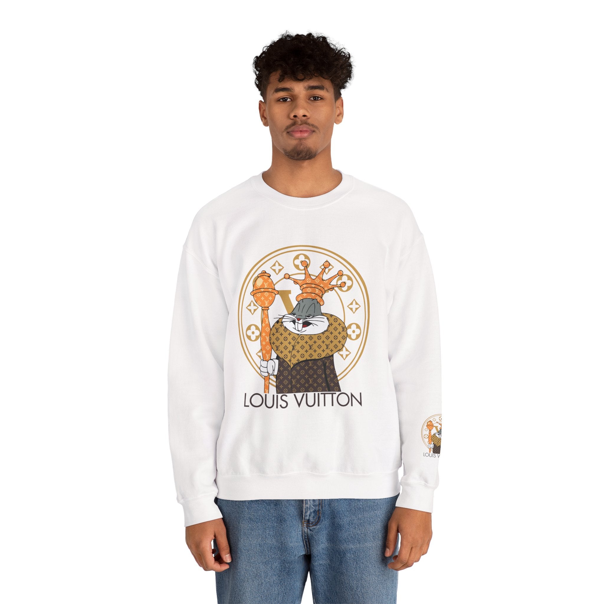 Luxury Logo Crewneck Sweatshirt — King Cat Graphic "Louis Vuitton"