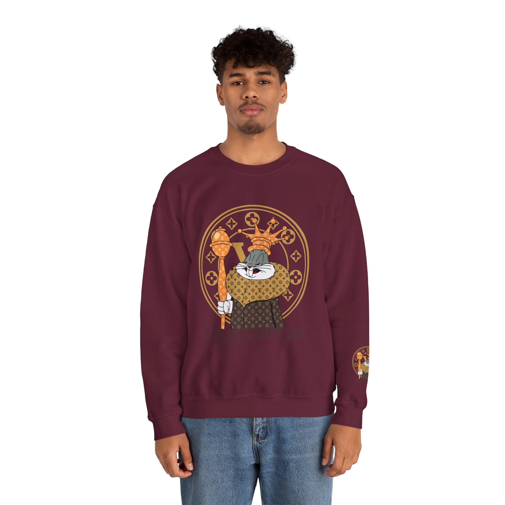 Luxury Logo Crewneck Sweatshirt — King Cat Graphic "Louis Vuitton"