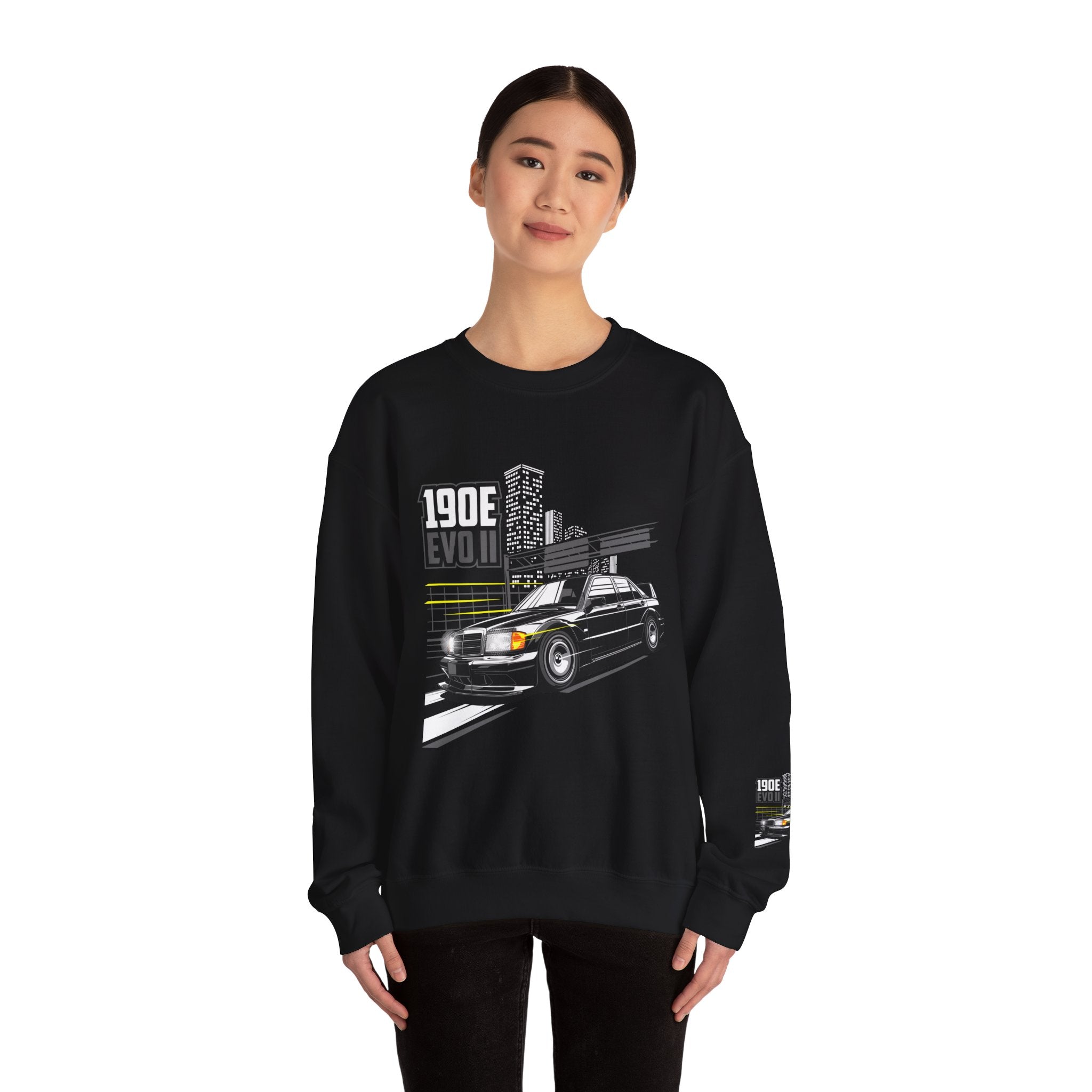 190E Evo II Crewneck Sweatshirt — Classic Mercedes 190E Car Graphic