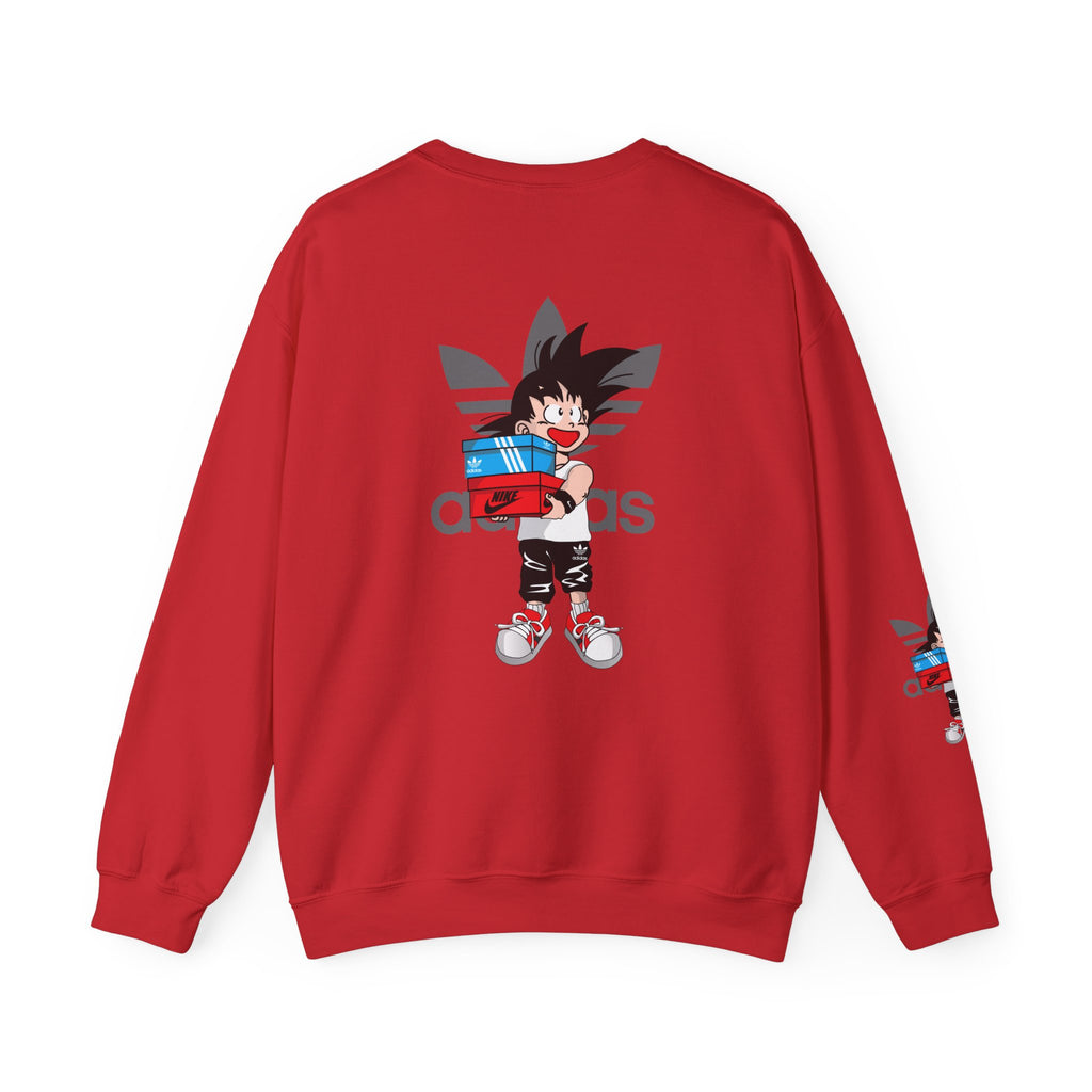 Anime Kid Graphic Sweatshirt — Cute Goku Shopping Adidas-Style Crewneck