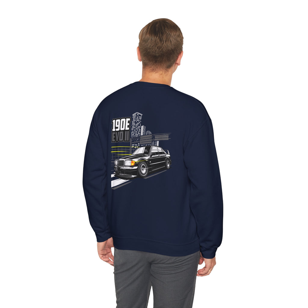 190E Evo II Crewneck Sweatshirt — Classic Mercedes 190E Car Graphic