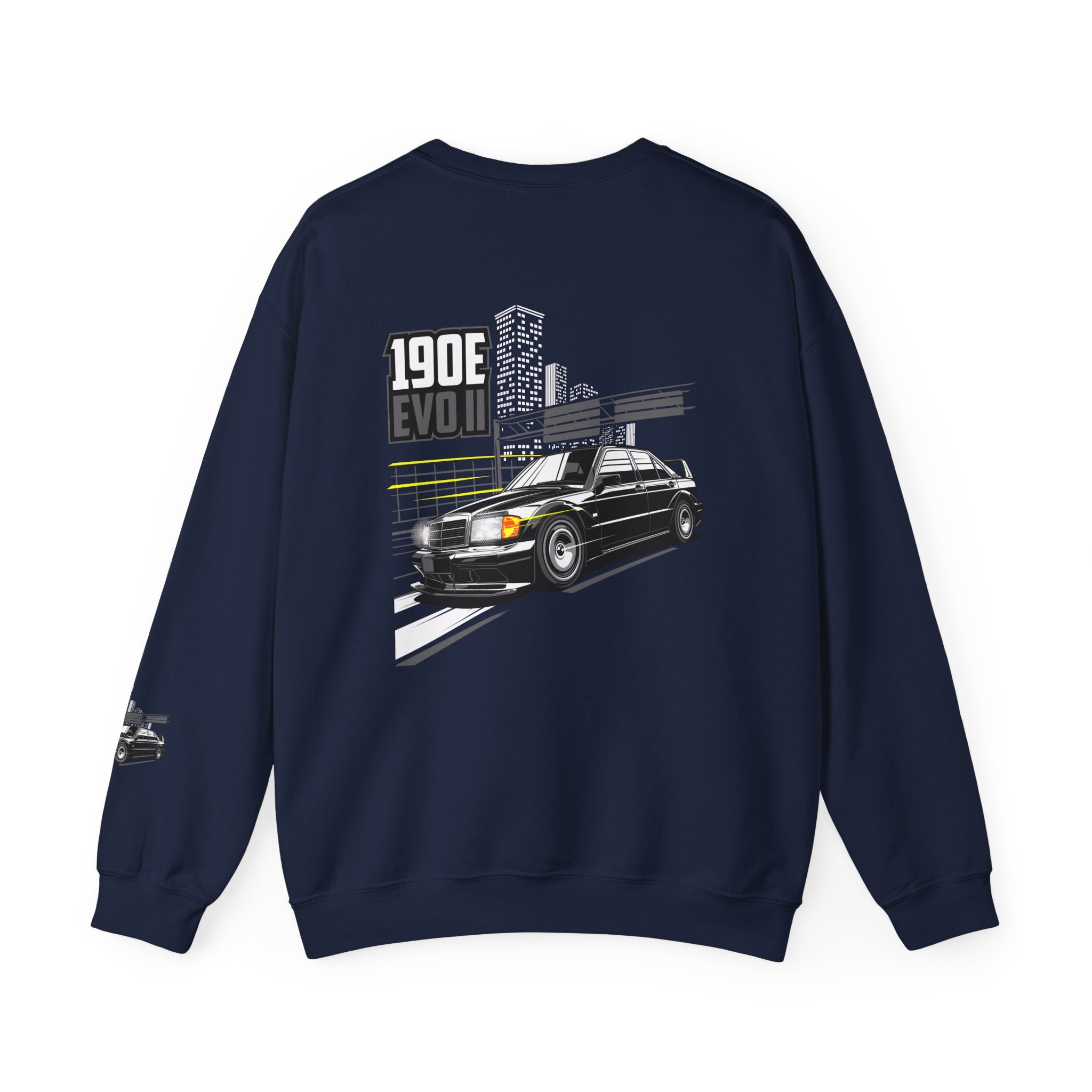 190E Evo II Crewneck Sweatshirt — Classic Mercedes 190E Car Graphic