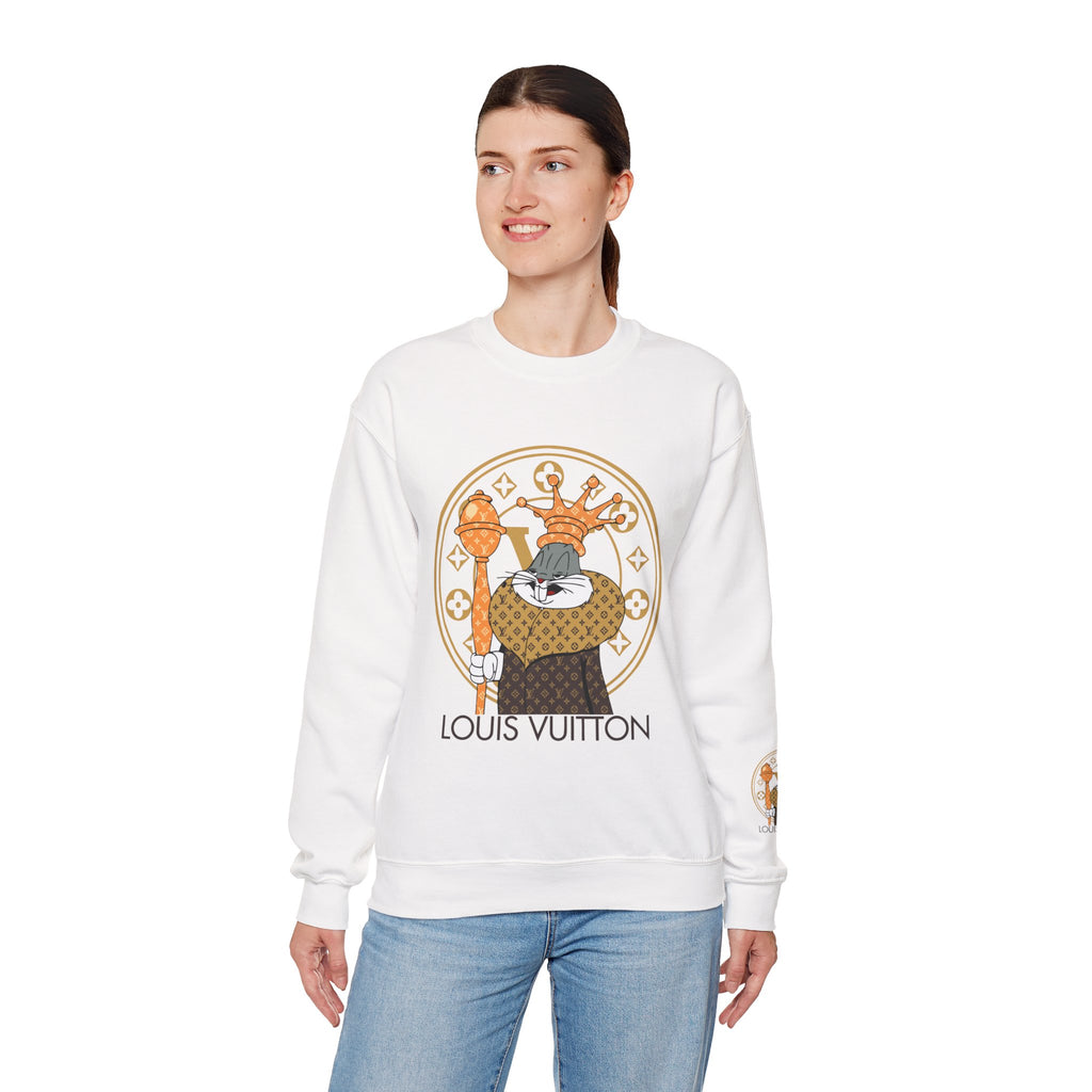 Luxury Logo Crewneck Sweatshirt — King Cat Graphic "Louis Vuitton"