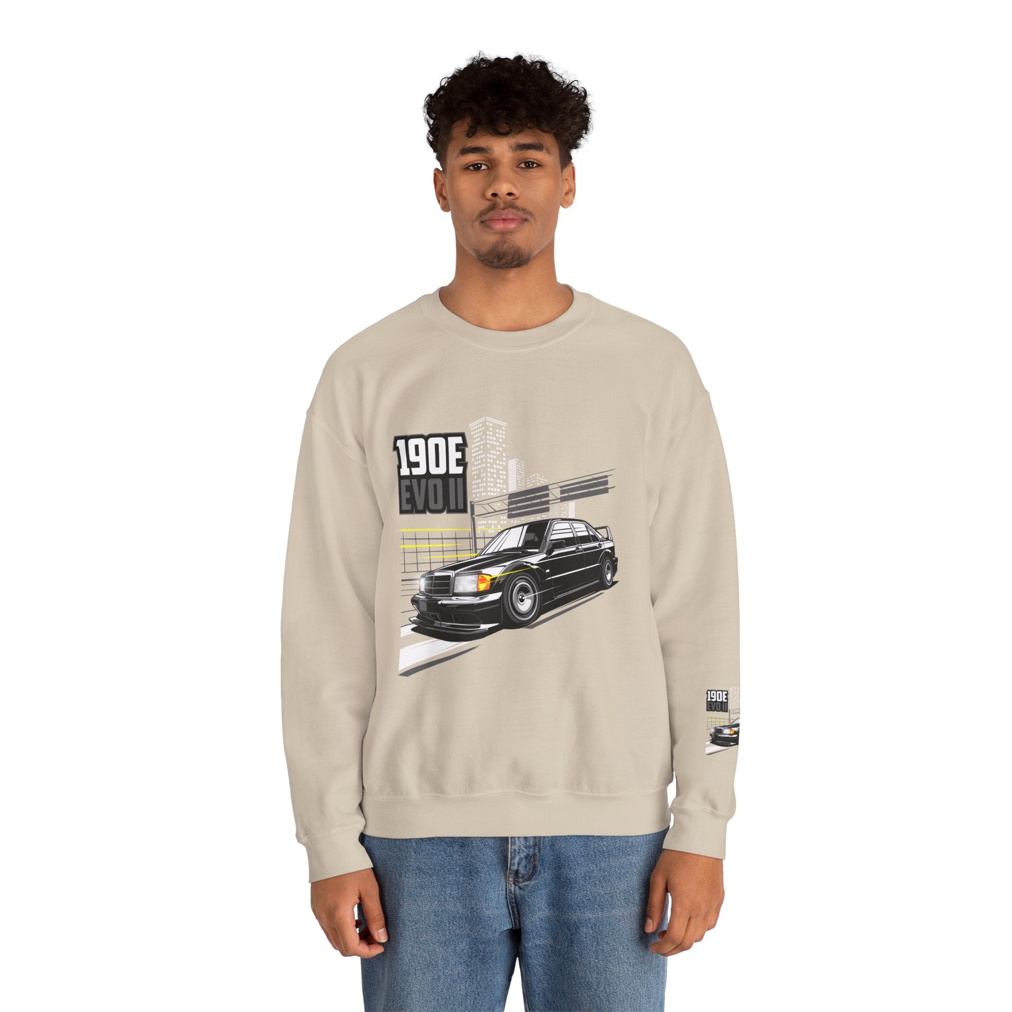 190E Evo II Crewneck Sweatshirt — Classic Mercedes 190E Car Graphic