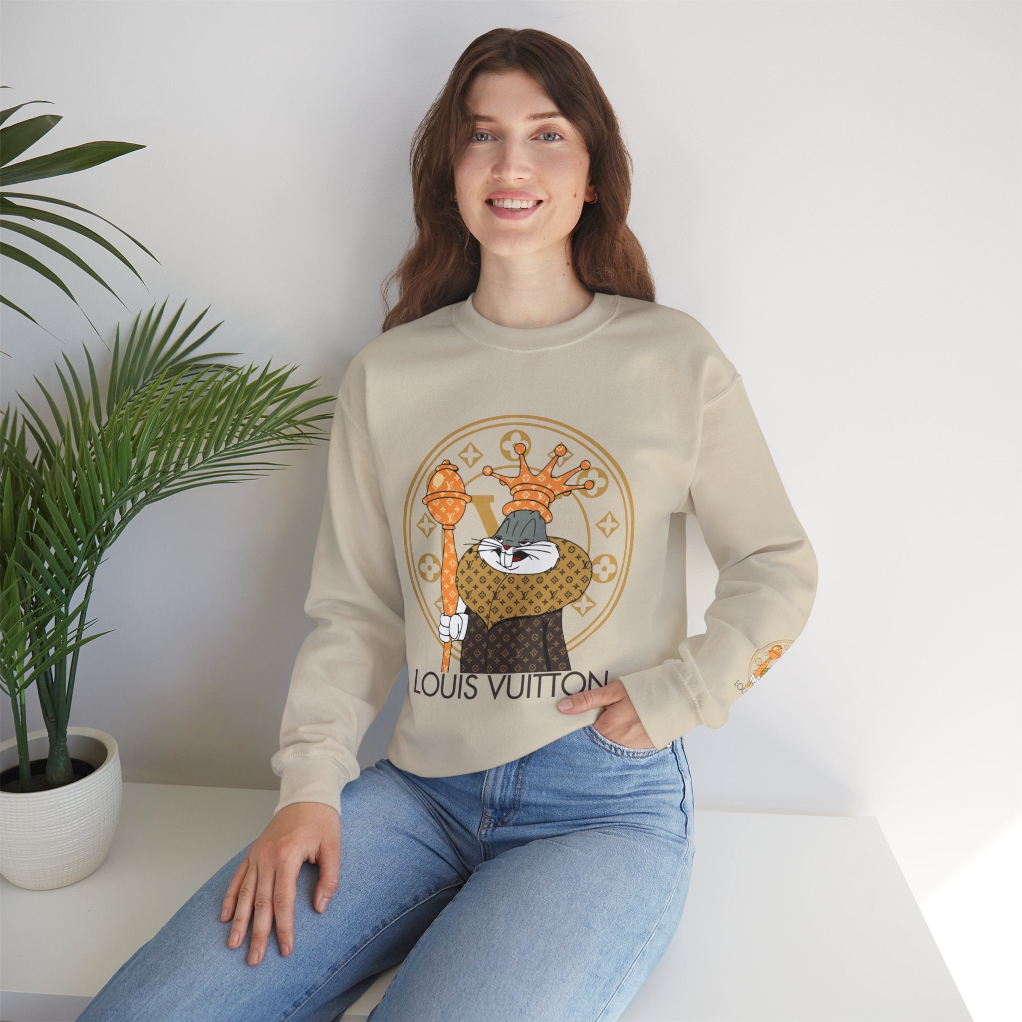 Luxury Logo Crewneck Sweatshirt — King Cat Graphic "Louis Vuitton"