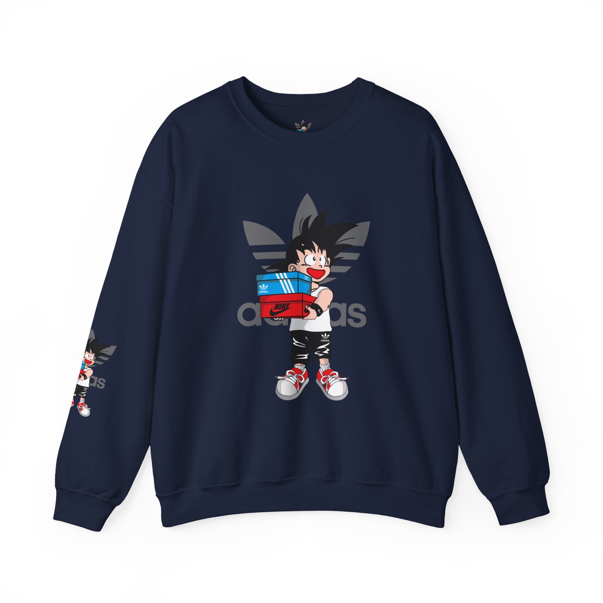 Anime Kid Graphic Sweatshirt — Cute Goku Shopping Adidas-Style Crewneck