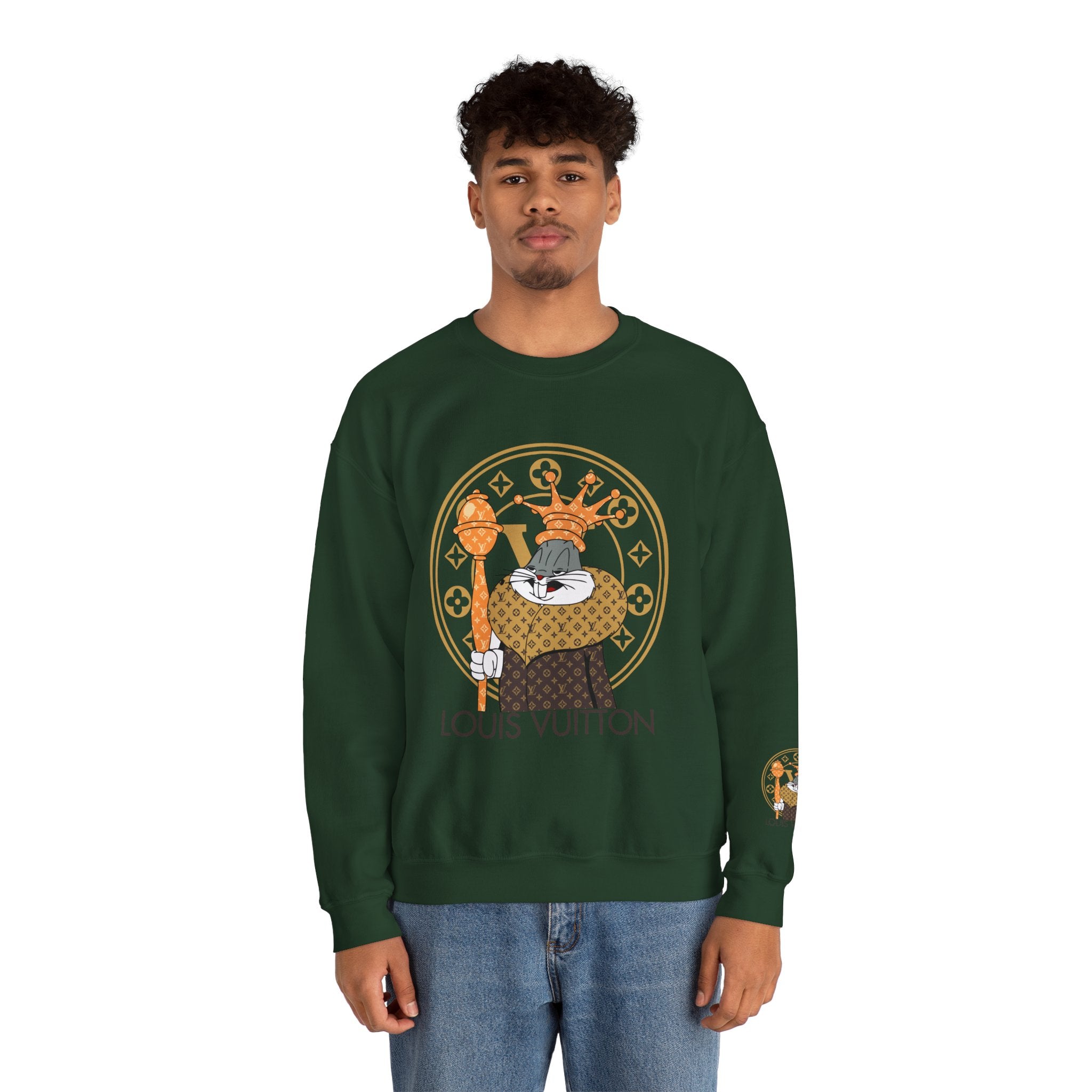 Luxury Logo Crewneck Sweatshirt — King Cat Graphic "Louis Vuitton"