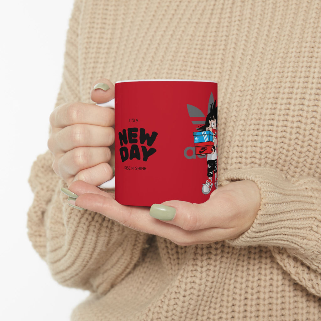 Anime Sneakerhead Mug — Cute Boy with Shoe Boxes, Retro Streetwear Coffee Cup (11oz/15oz)