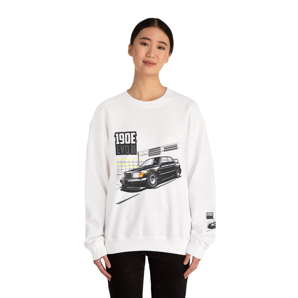 190E Evo II Crewneck Sweatshirt — Classic Mercedes 190E Car Graphic