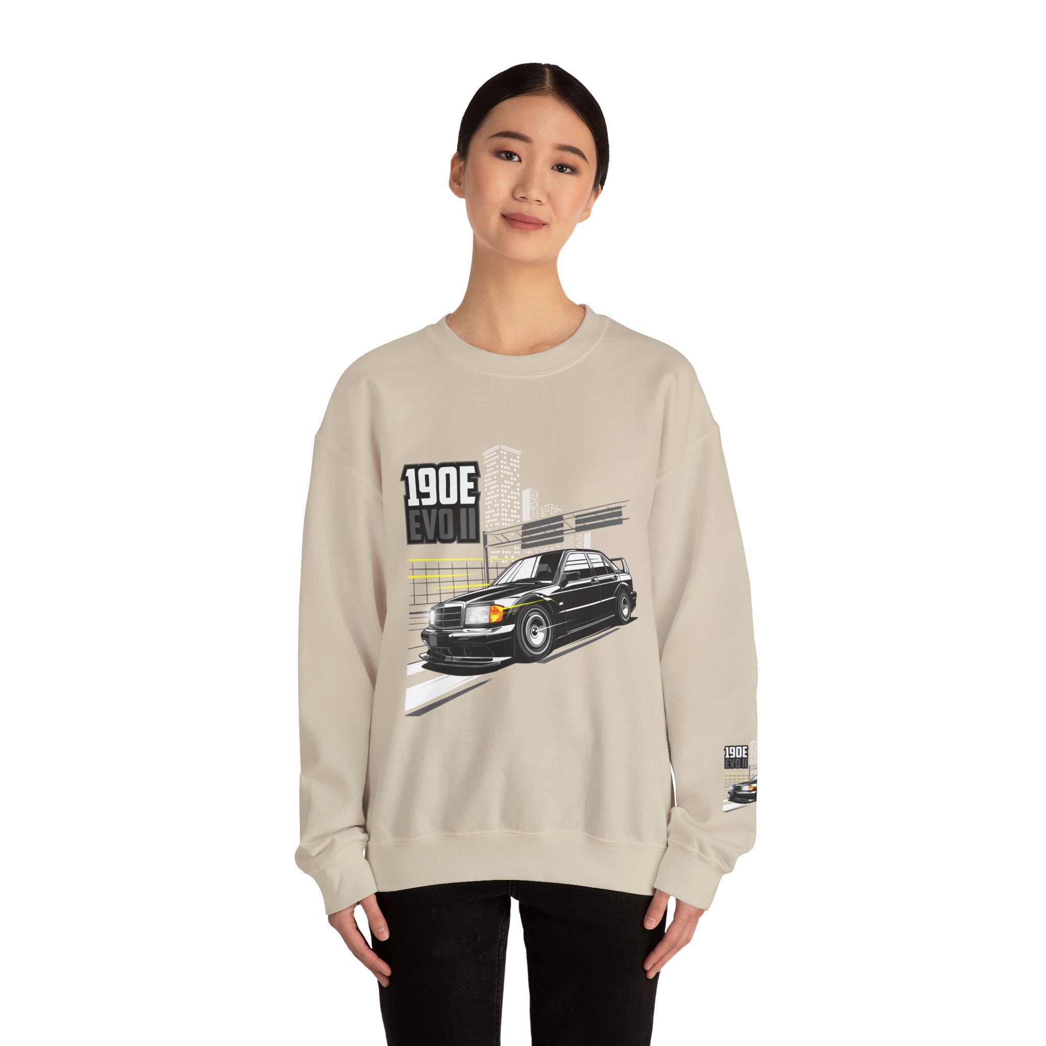 190E Evo II Crewneck Sweatshirt — Classic Mercedes 190E Car Graphic