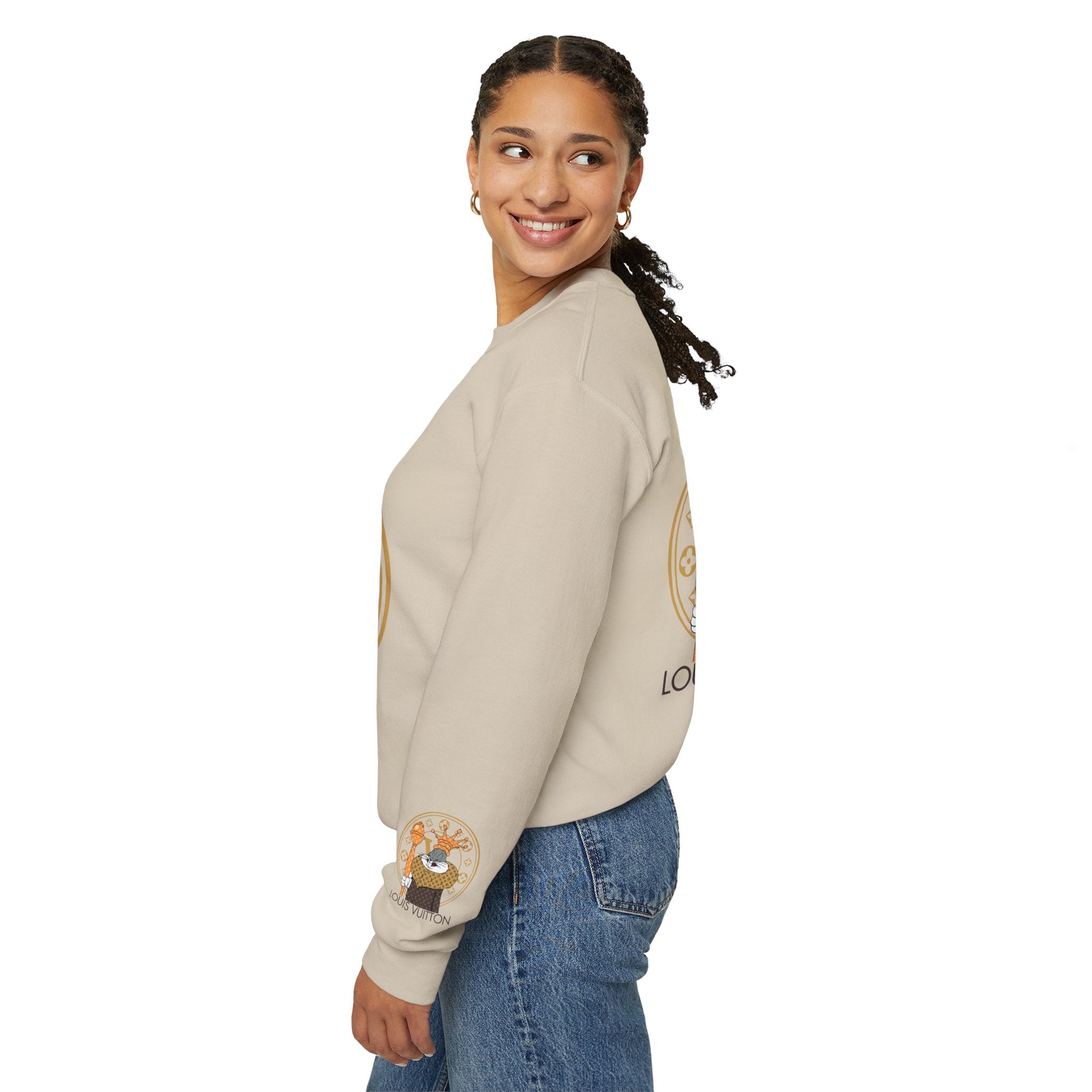 Luxury Logo Crewneck Sweatshirt — King Cat Graphic "Louis Vuitton"