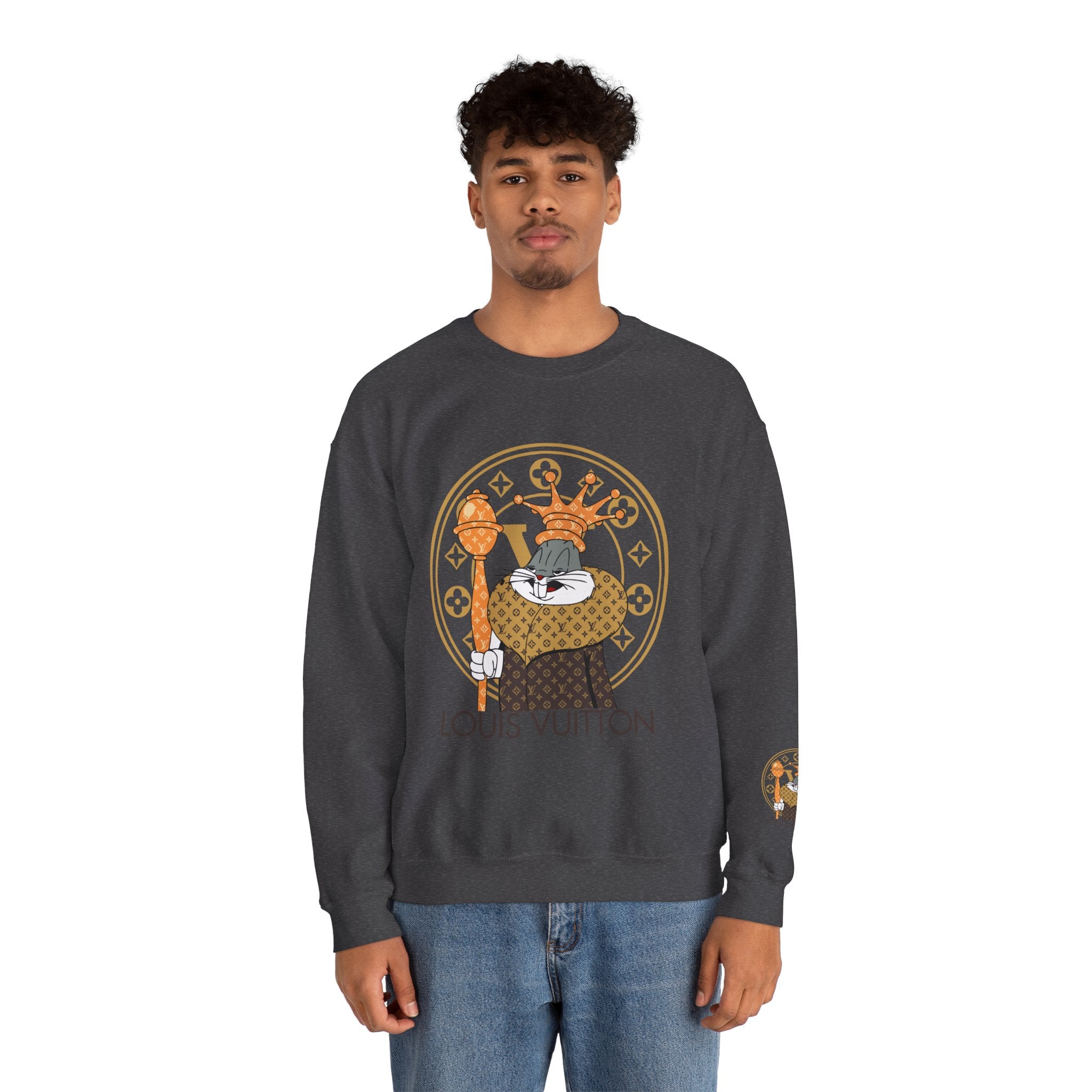 Luxury Logo Crewneck Sweatshirt — King Cat Graphic "Louis Vuitton"