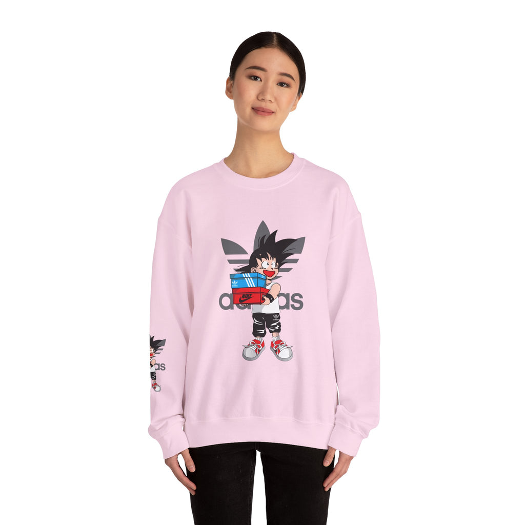 Anime Kid Graphic Sweatshirt — Cute Goku Shopping Adidas-Style Crewneck