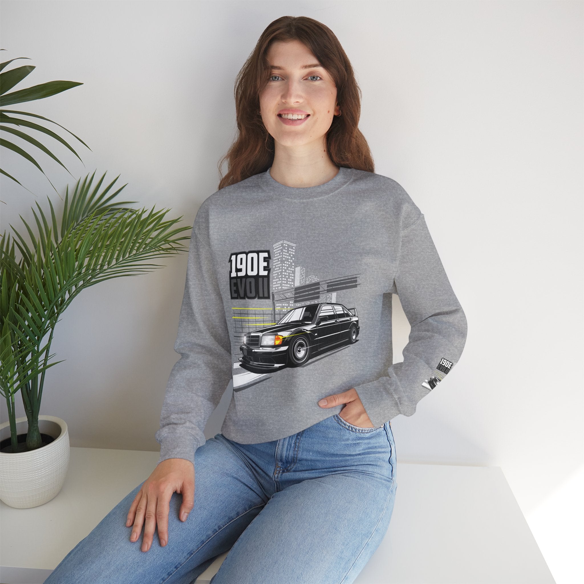 190E Evo II Crewneck Sweatshirt — Classic Mercedes 190E Car Graphic