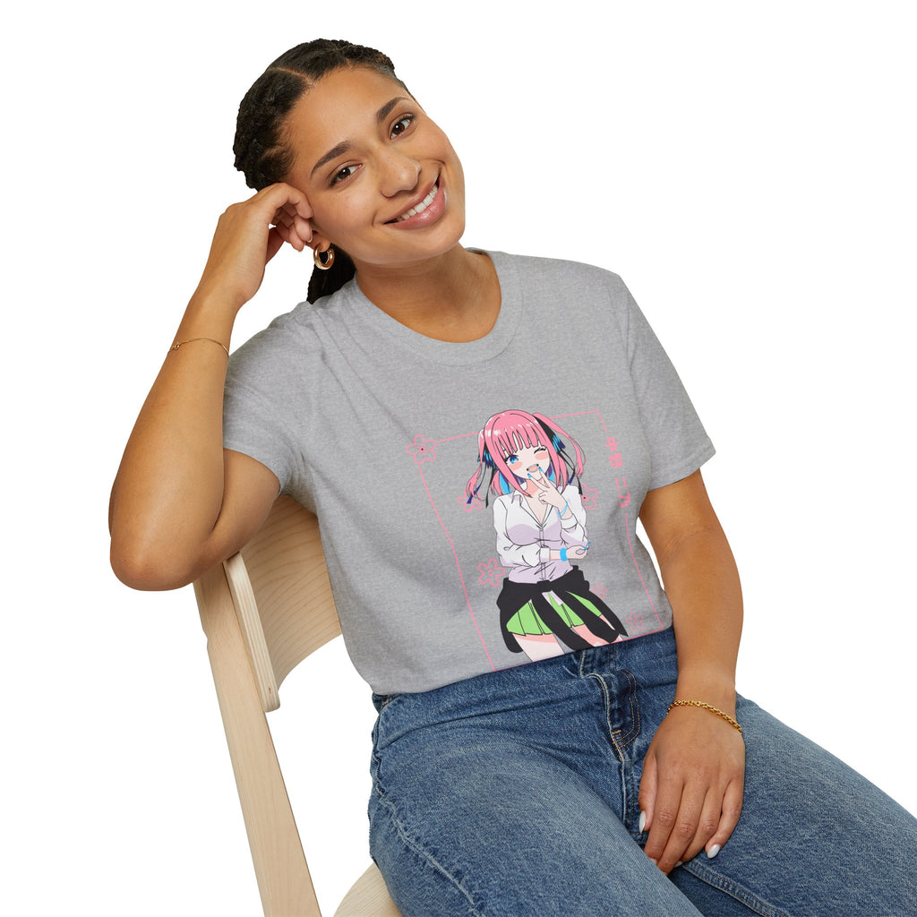Anime Character T-Shirt — Cute Pink-Haired Schoolgirl Design ("Miku Nakano")