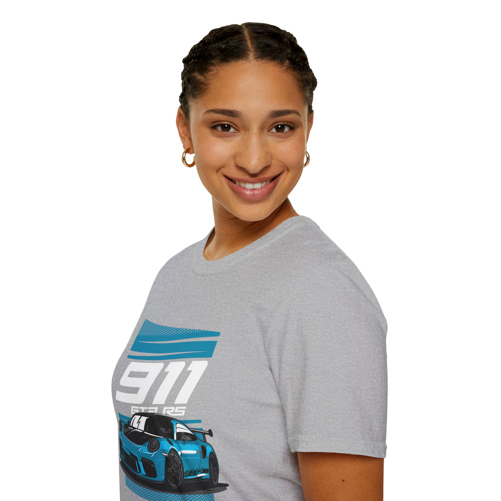 Porsche 911 GT3 RS Racing T-Shirt — Blue Track Car Graphic Tee