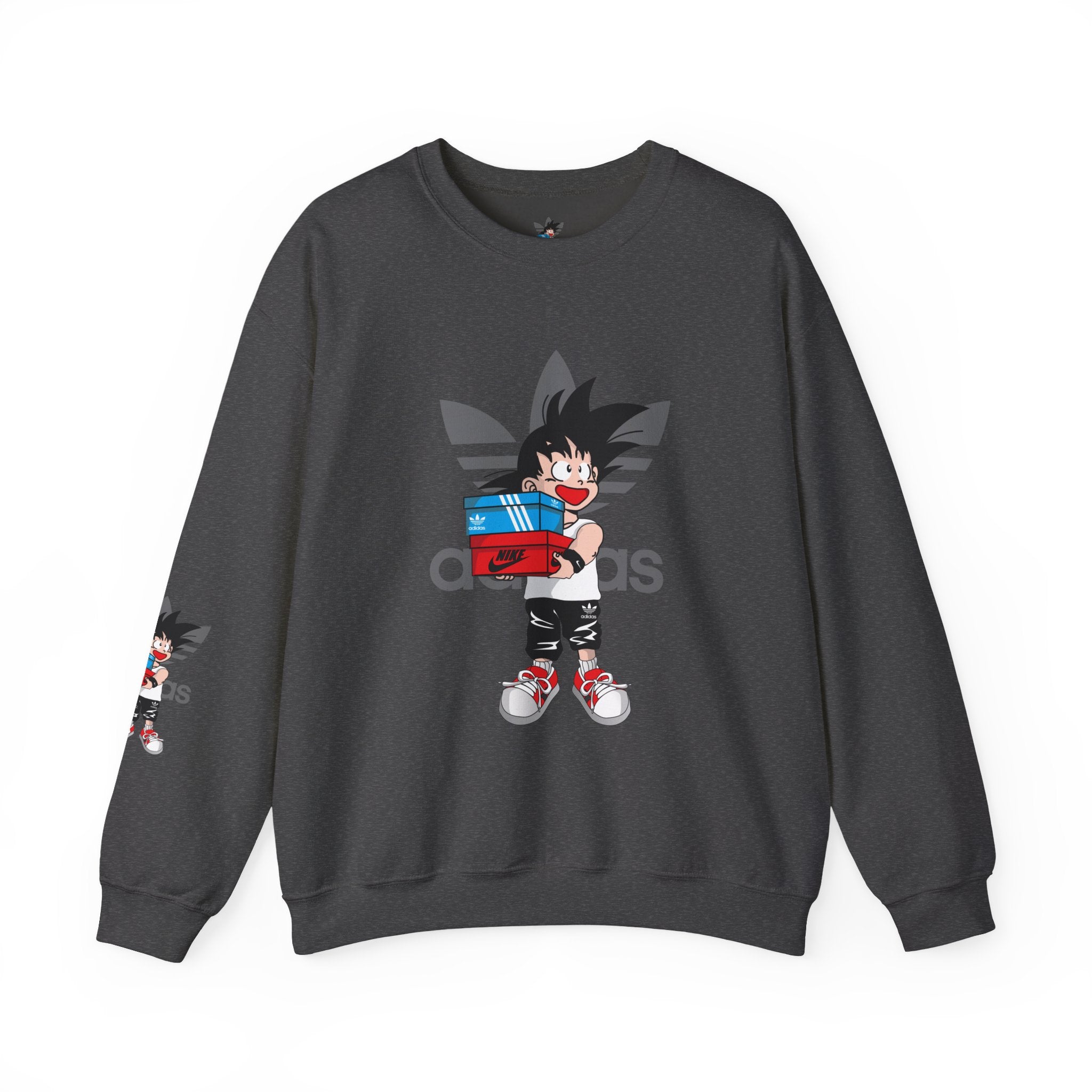 Anime Kid Graphic Sweatshirt — Cute Goku Shopping Adidas-Style Crewneck