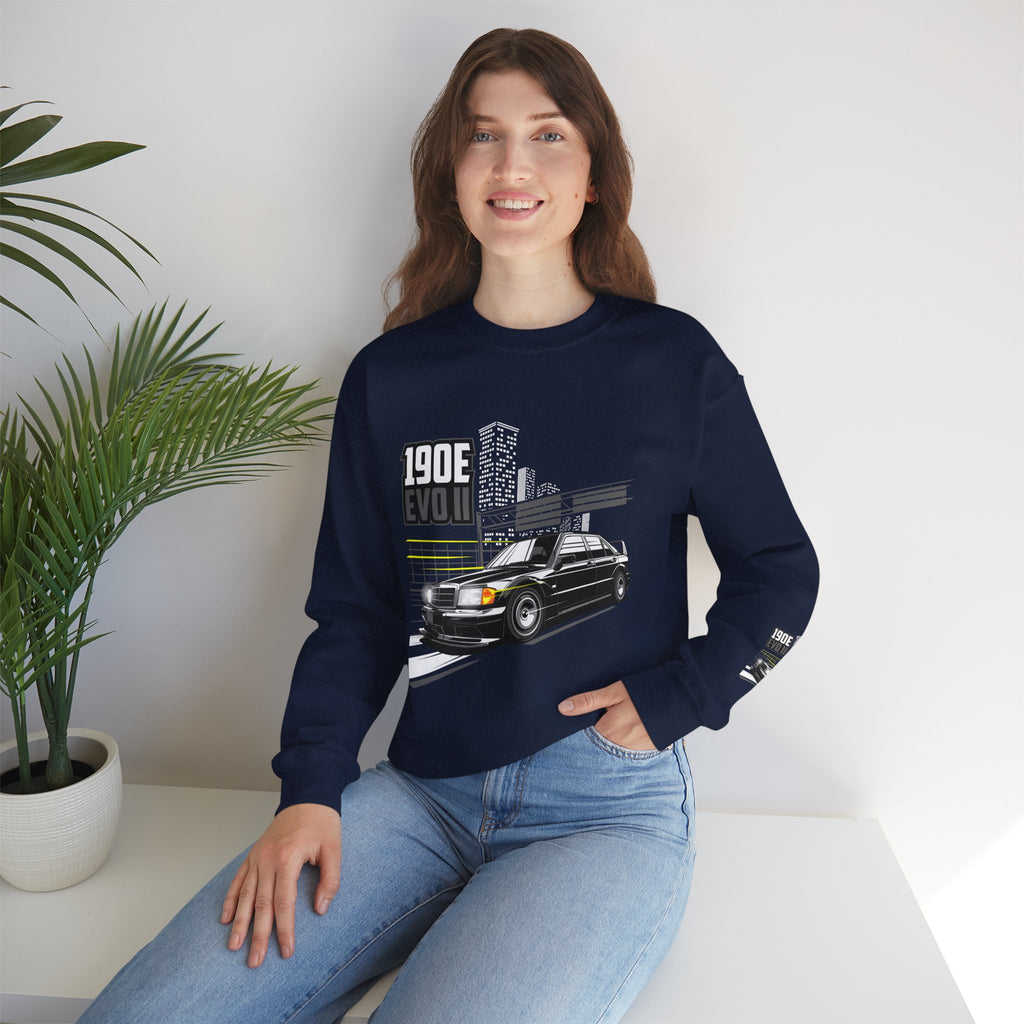 190E Evo II Crewneck Sweatshirt — Classic Mercedes 190E Car Graphic