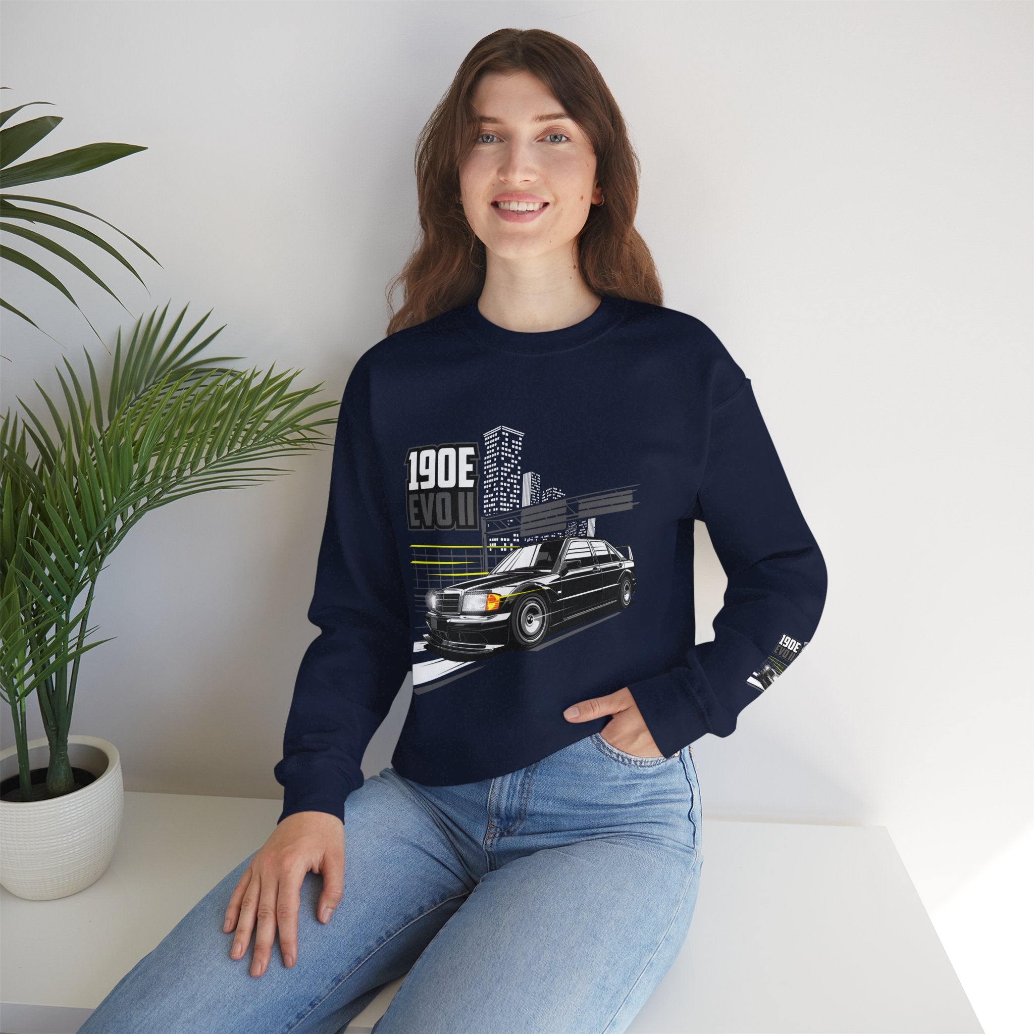 190E Evo II Crewneck Sweatshirt — Classic Mercedes 190E Car Graphic