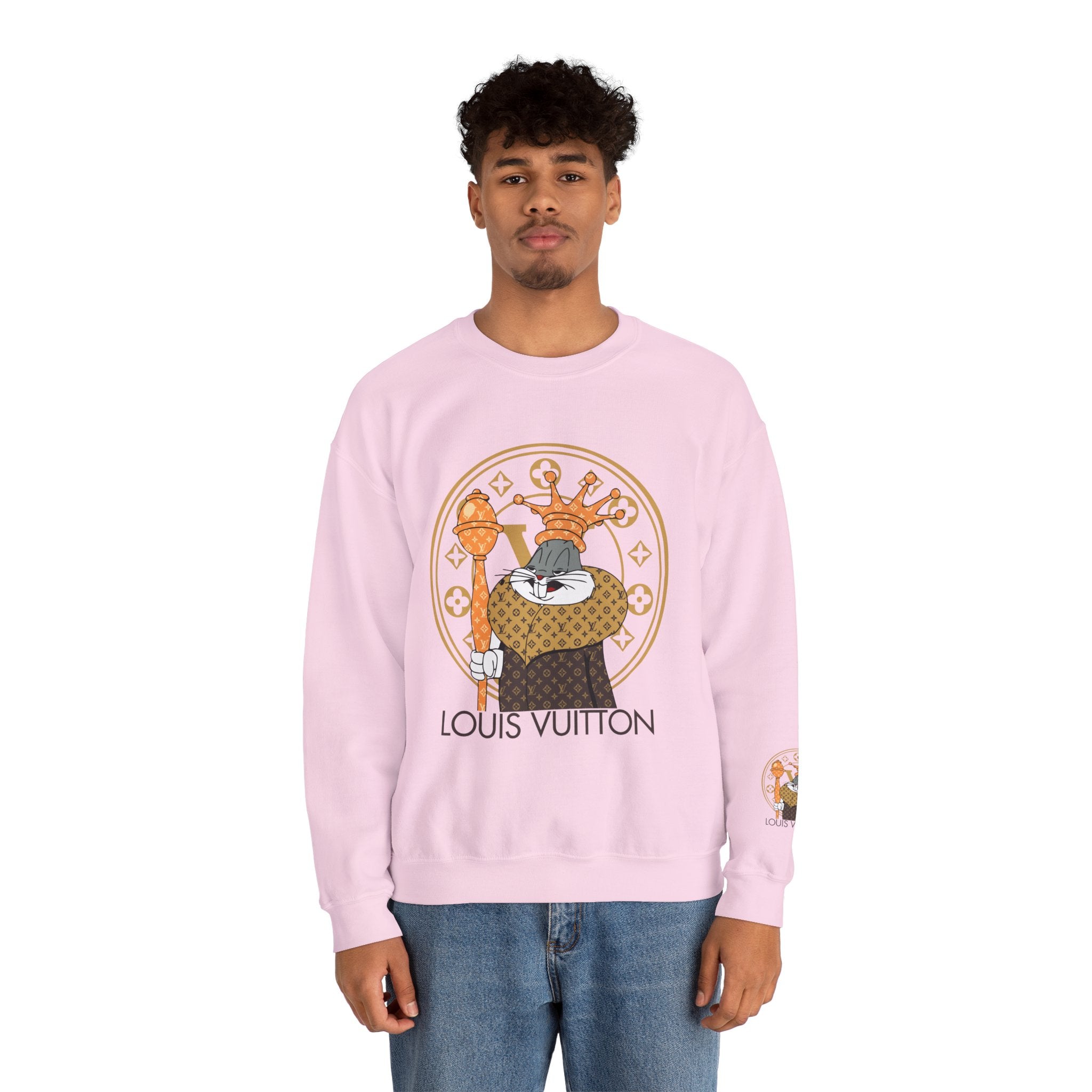 Luxury Logo Crewneck Sweatshirt — King Cat Graphic "Louis Vuitton"