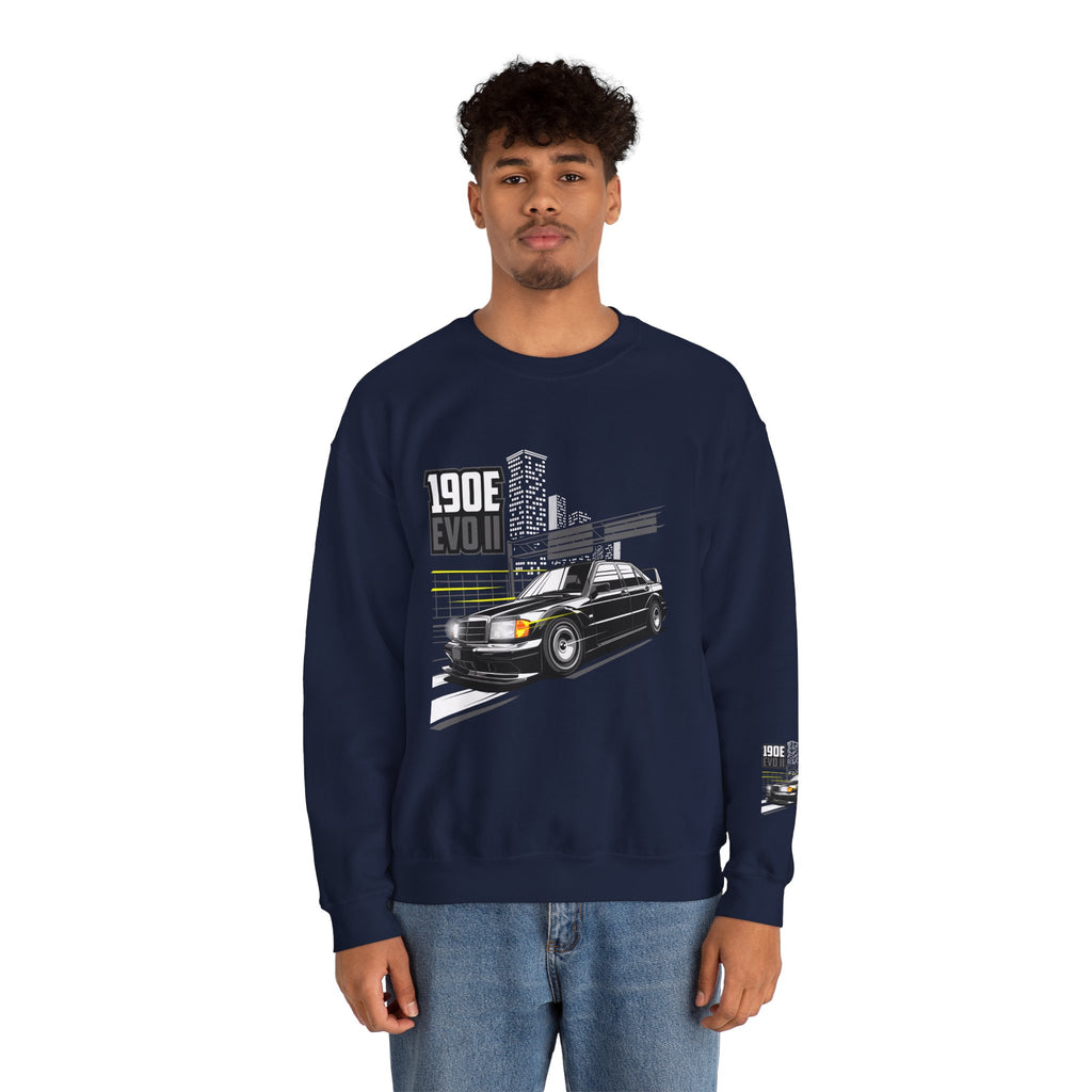 190E Evo II Crewneck Sweatshirt — Classic Mercedes 190E Car Graphic