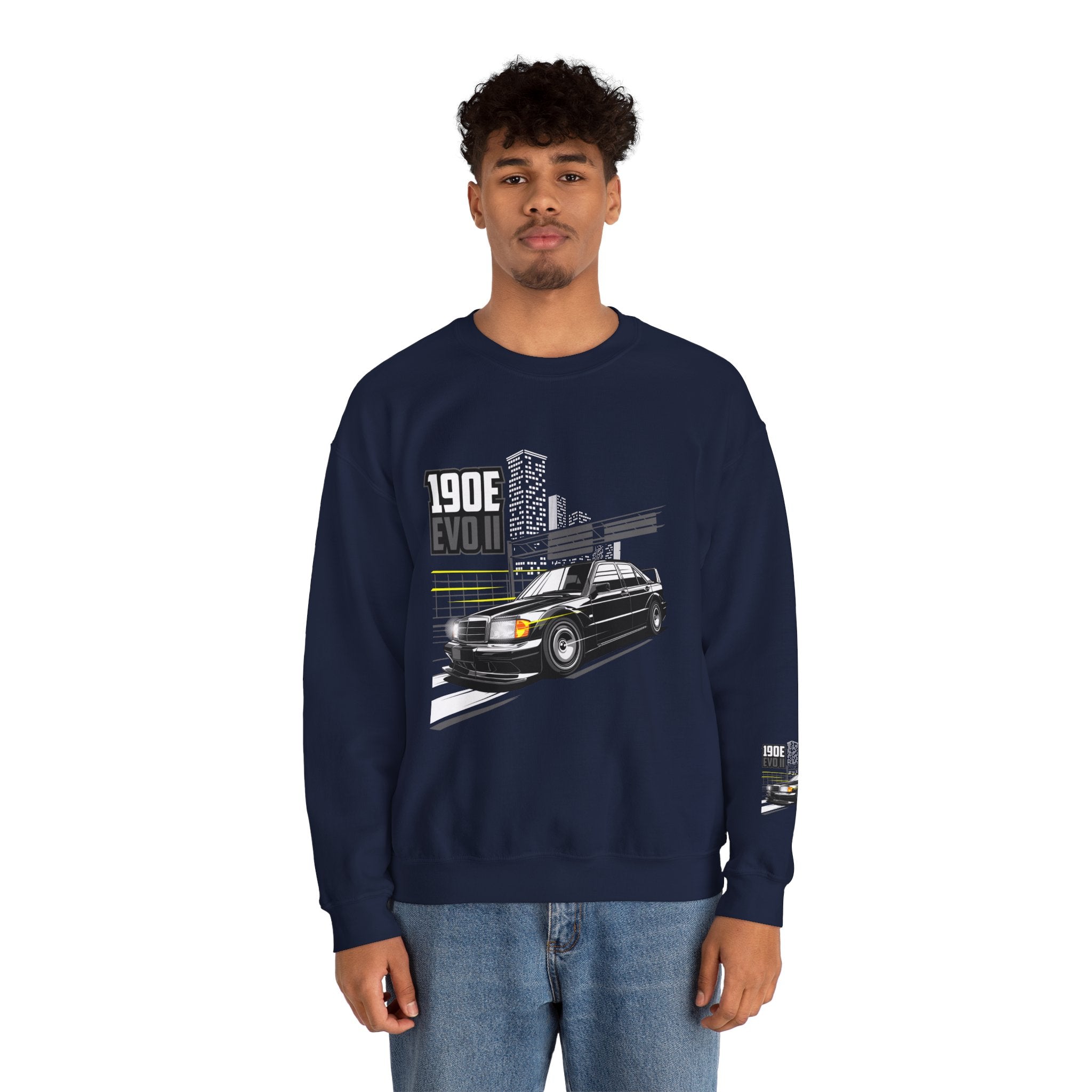 190E Evo II Crewneck Sweatshirt — Classic Mercedes 190E Car Graphic
