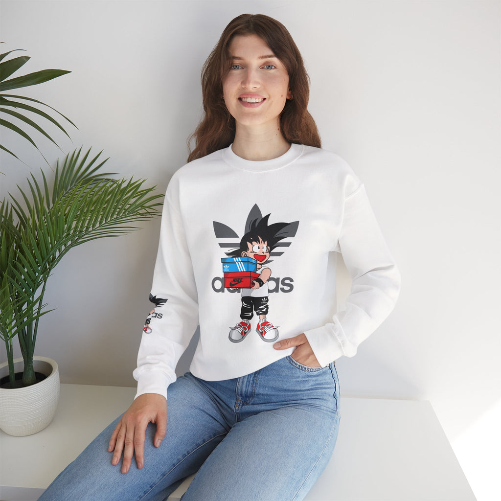 Anime Kid Graphic Sweatshirt — Cute Goku Shopping Adidas-Style Crewneck