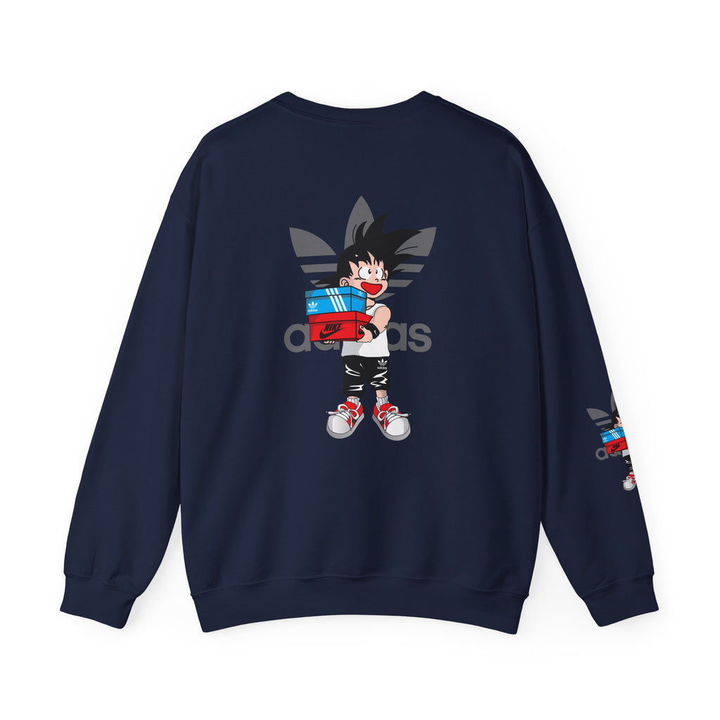 Anime Kid Graphic Sweatshirt — Cute Goku Shopping Adidas-Style Crewneck